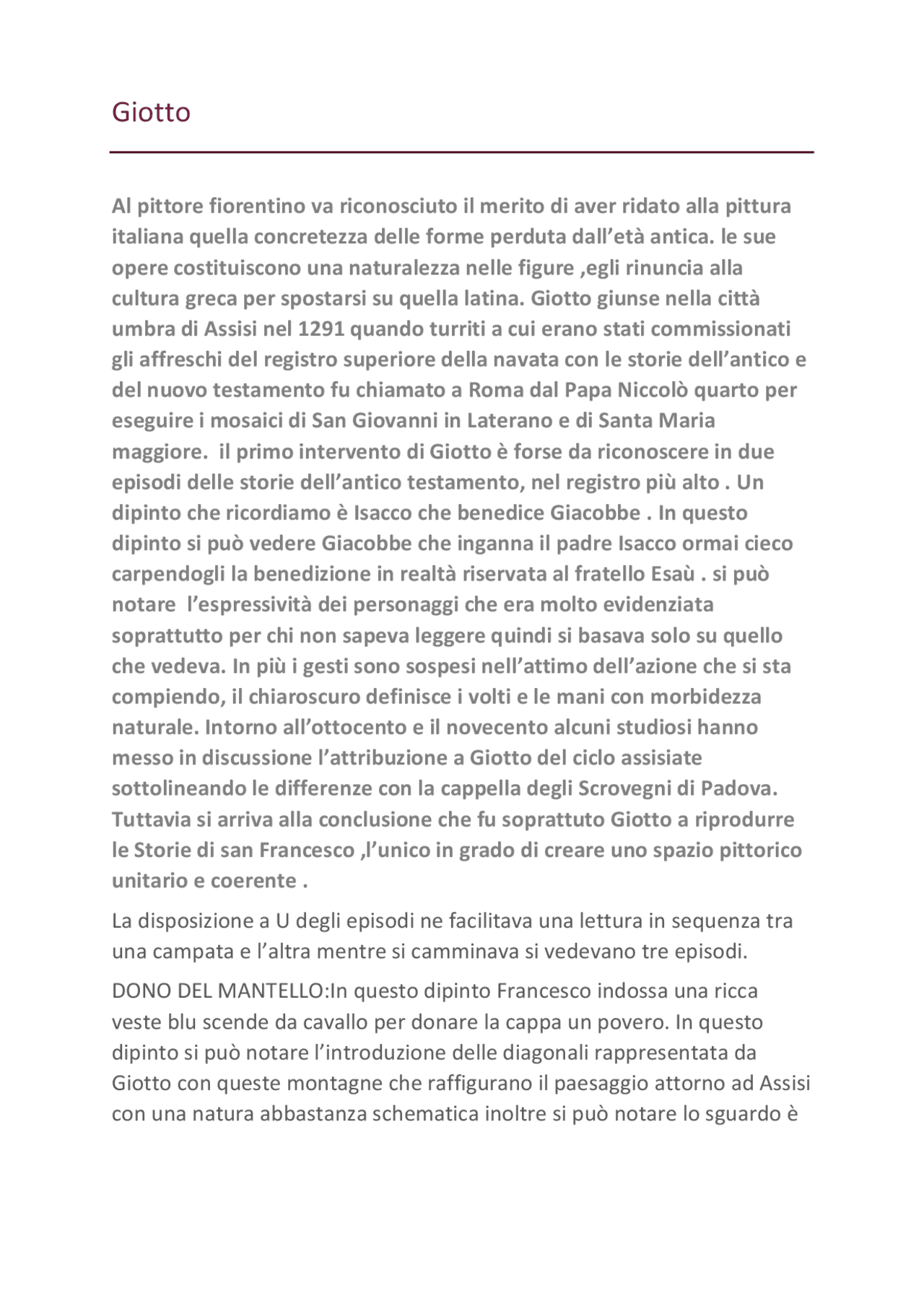 dono del mantello di giotto