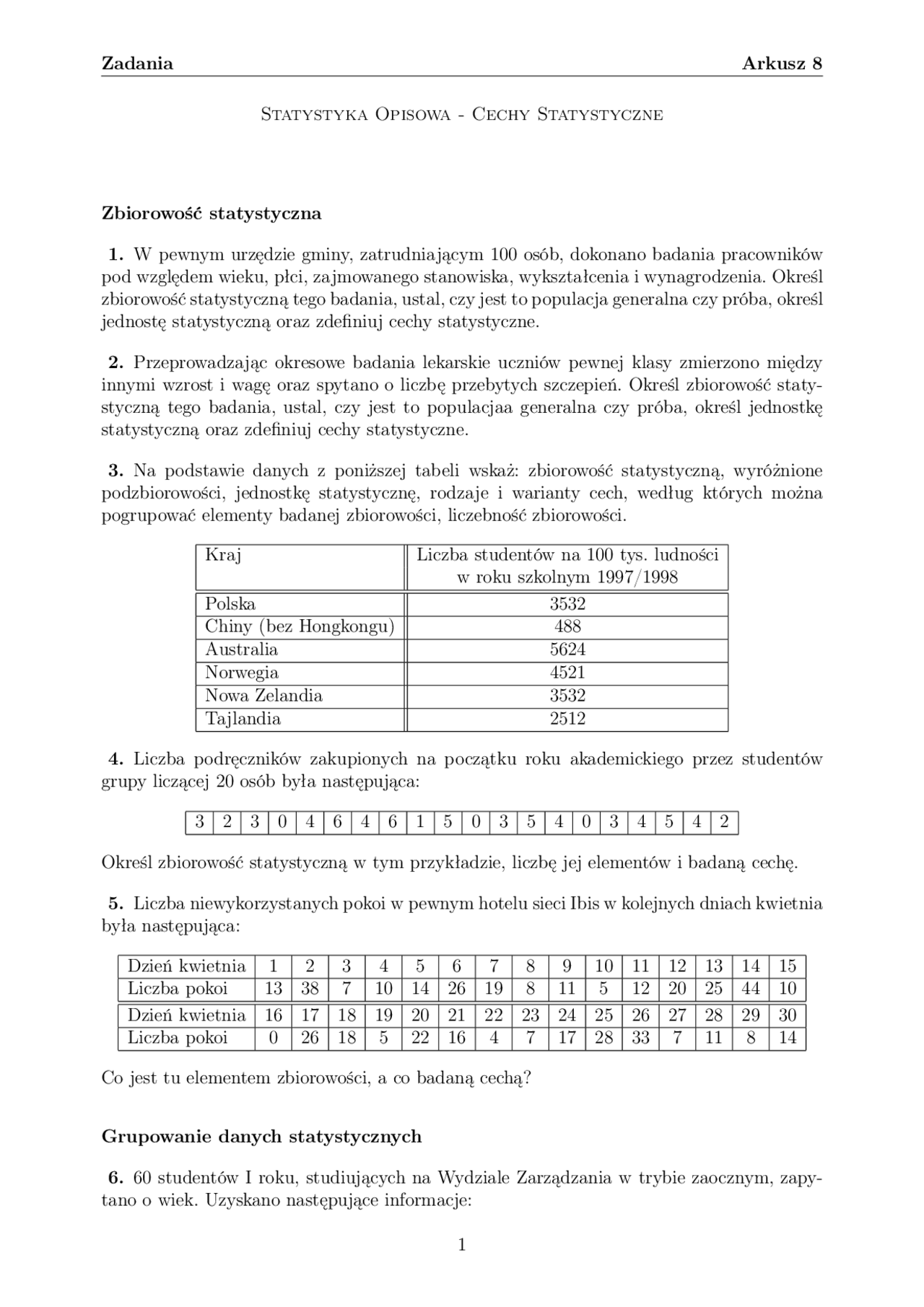 Statystyka opisowa: zbiorowość statystyczna i grupowanie danych