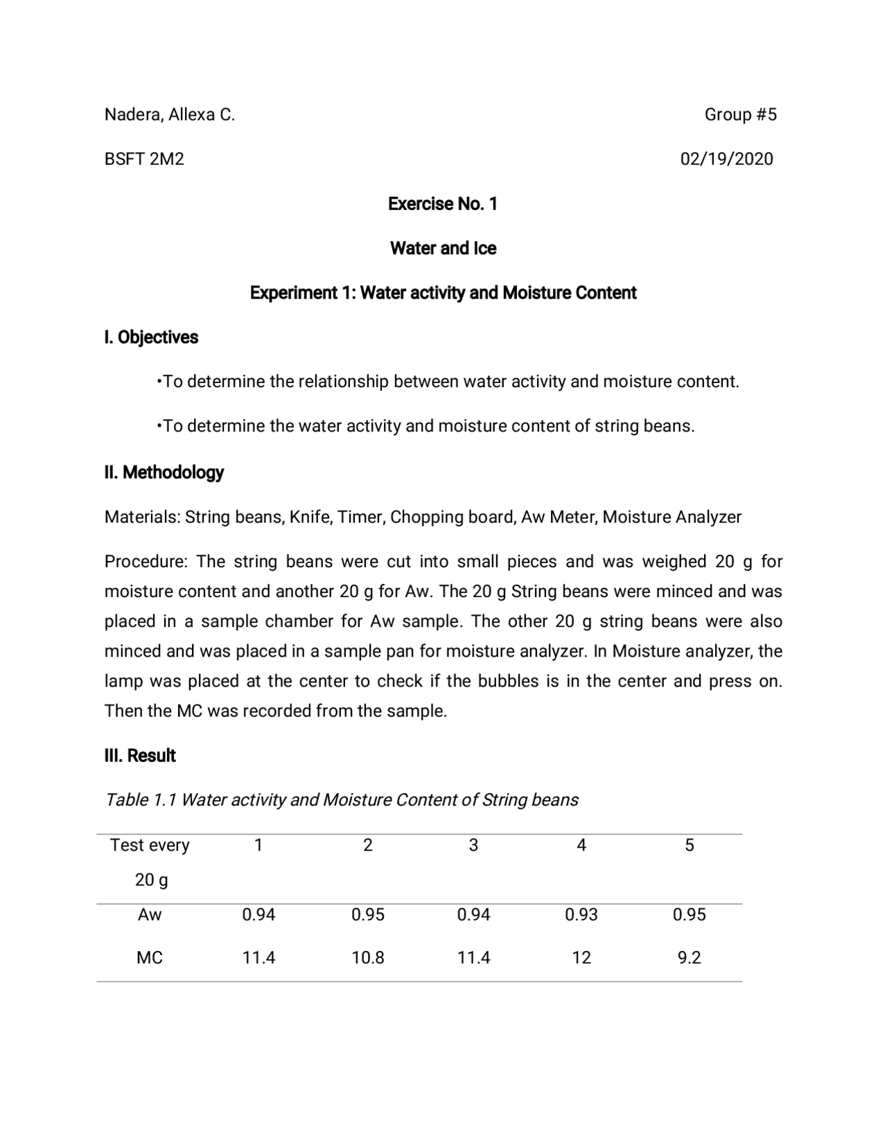 Lab Report for water and ice Docsity