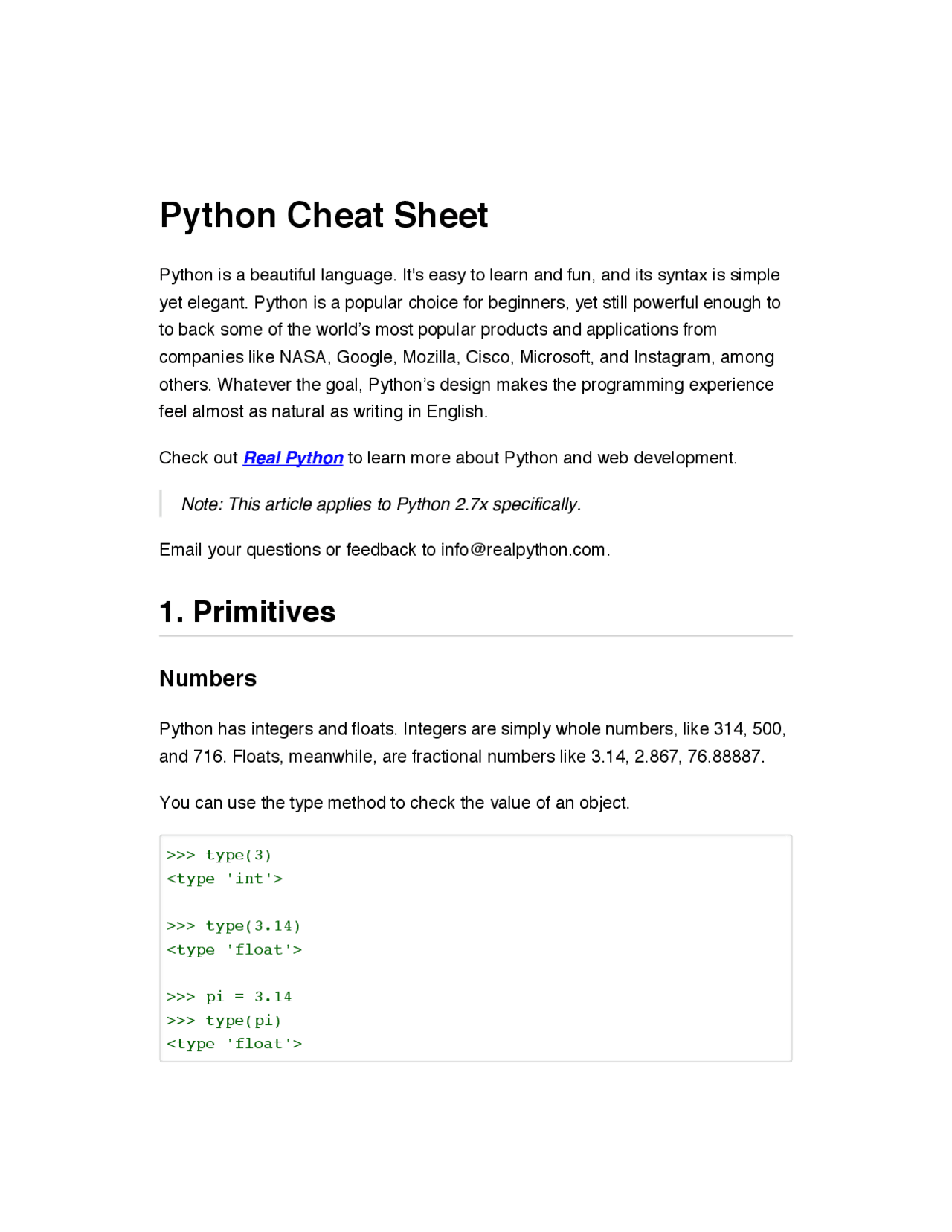 Python Cheat Sheet | Cheat Sheet Lenguajes de Programación | Docsity