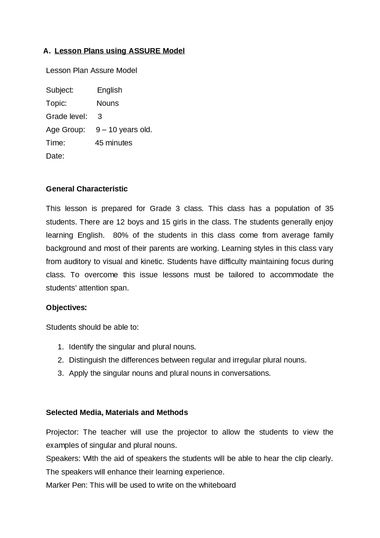 A sample task to create a ASSURE Lesson Plan | Assignments Pedagogy ...