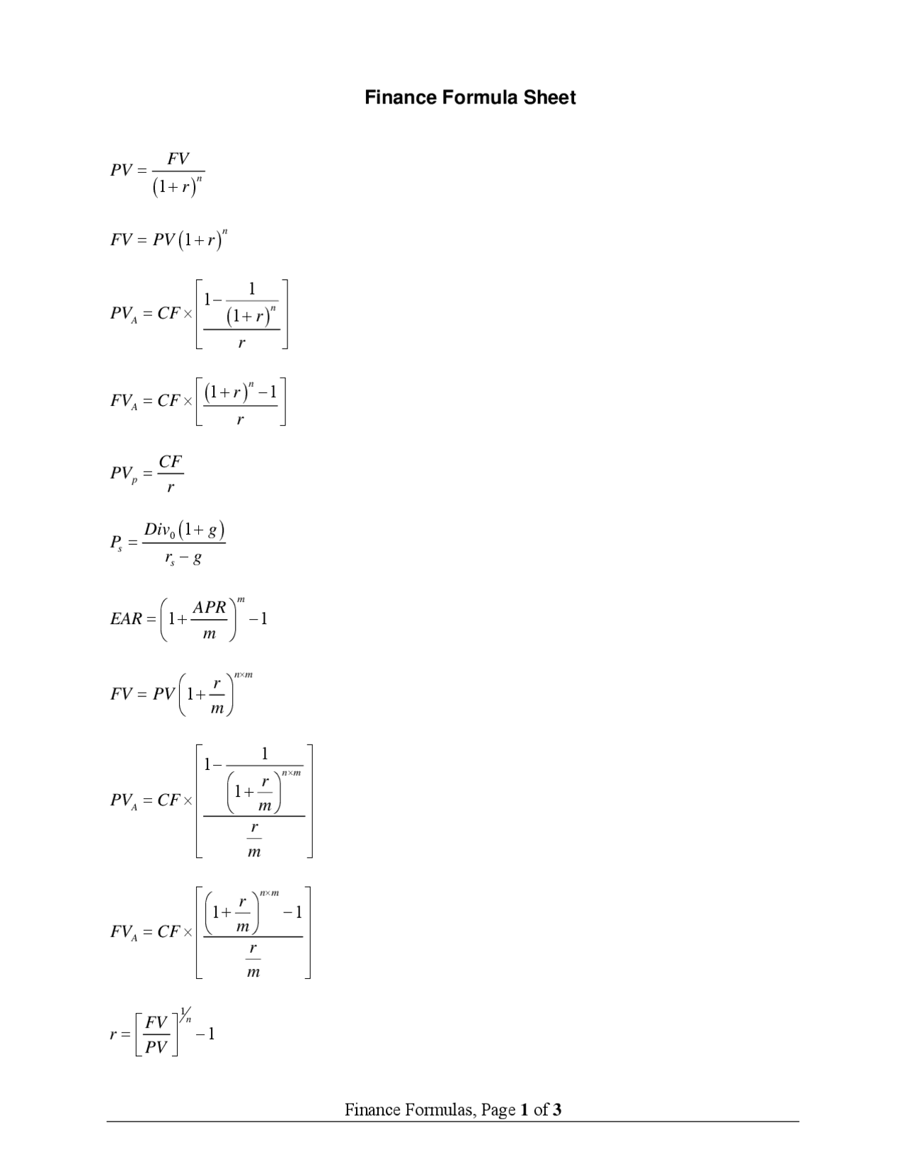 Fincical Math Formulas Finance Formula Cheat Sheet - Docsity