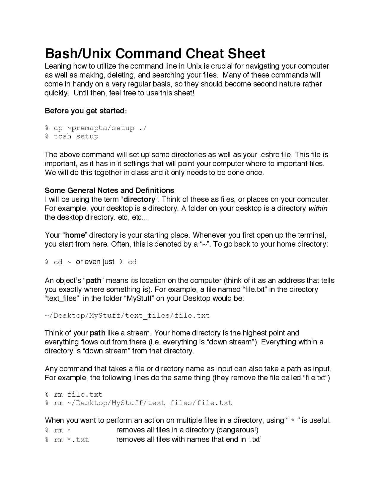 Bash/Unix Command Cheat Sheet - Docsity