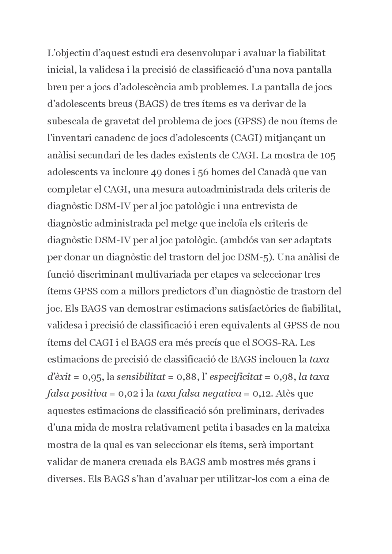 BAGS Traducida al español Docsity