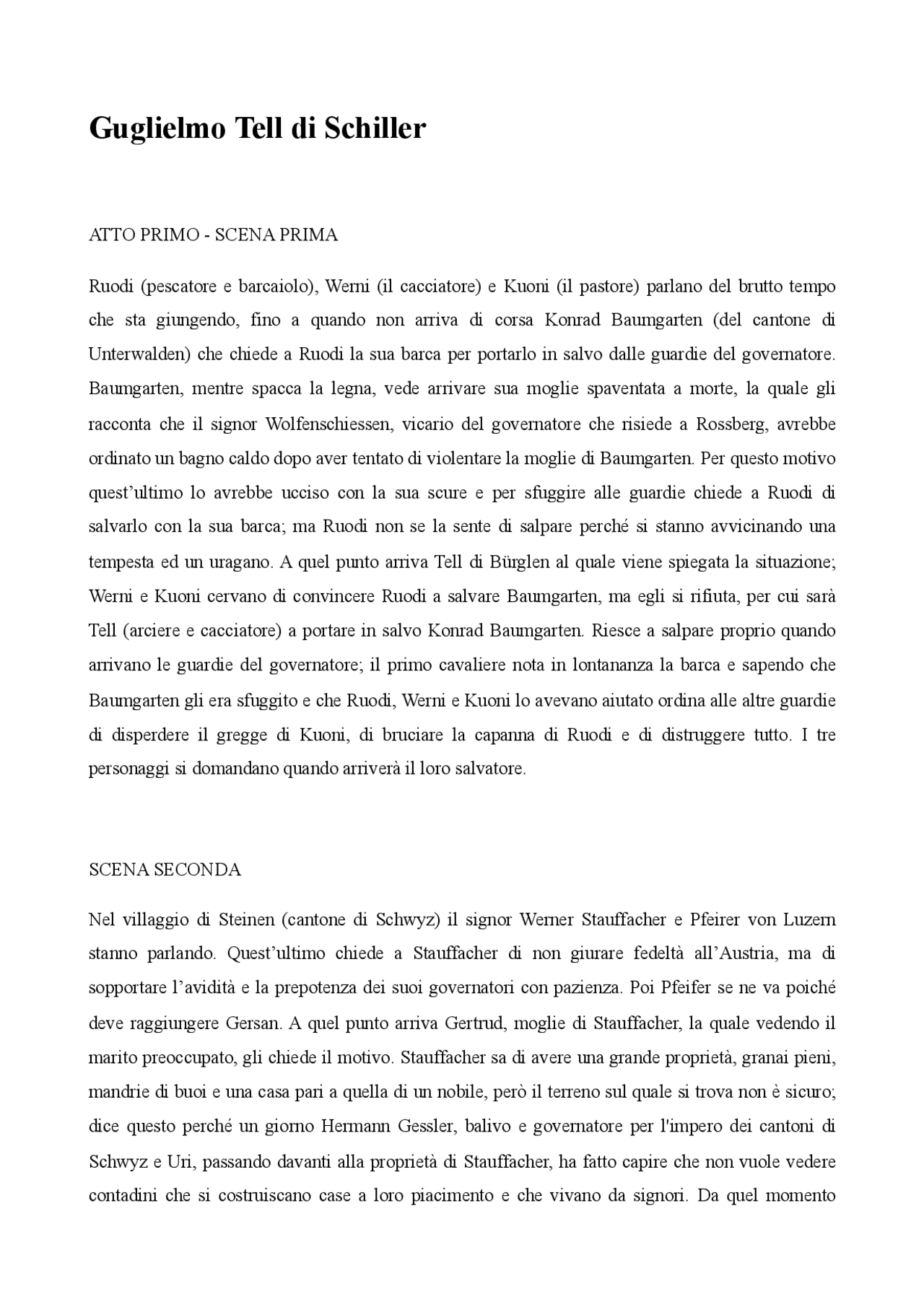 Guglielmo Tell riassunto Docsity