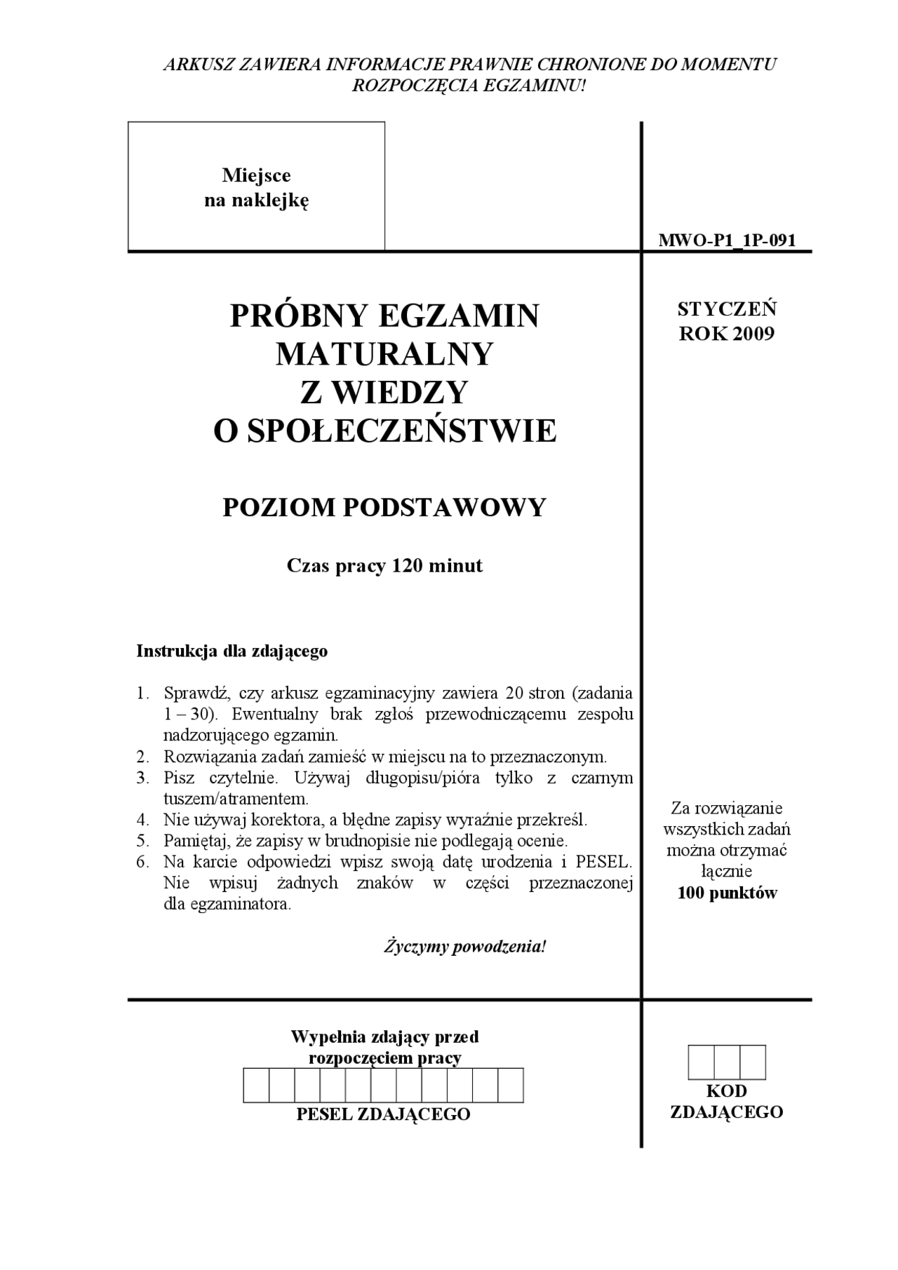 Wiedza o społeczeństwie: matura próbna, poziom podstawowy | Matury