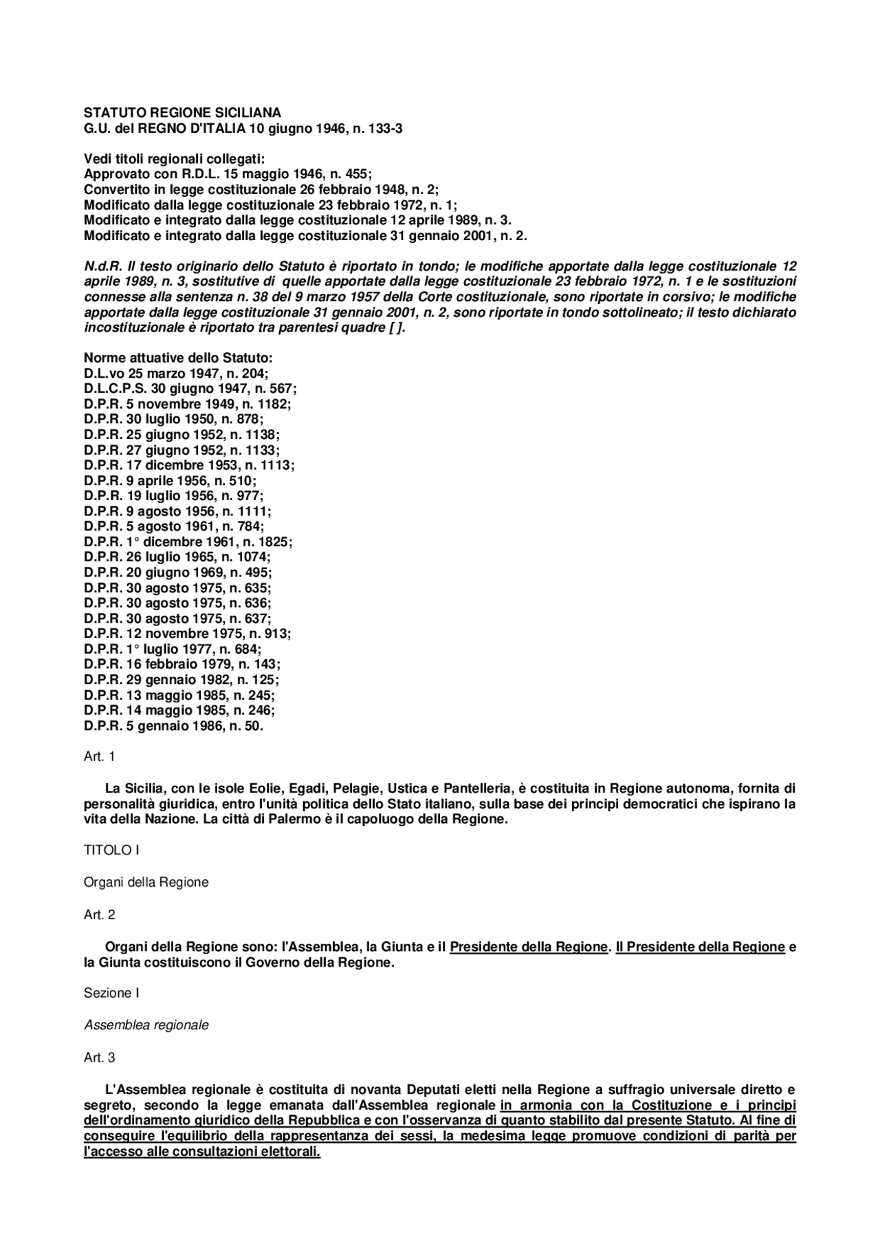 STATUTO COSTITUZIONE SICILIANA Docsity