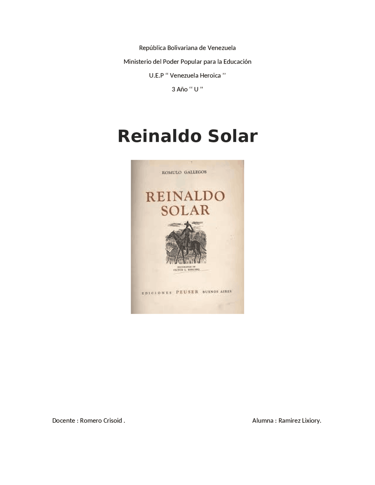 Reinaldo Solar Novela de Reinaldo Solar - Docsity