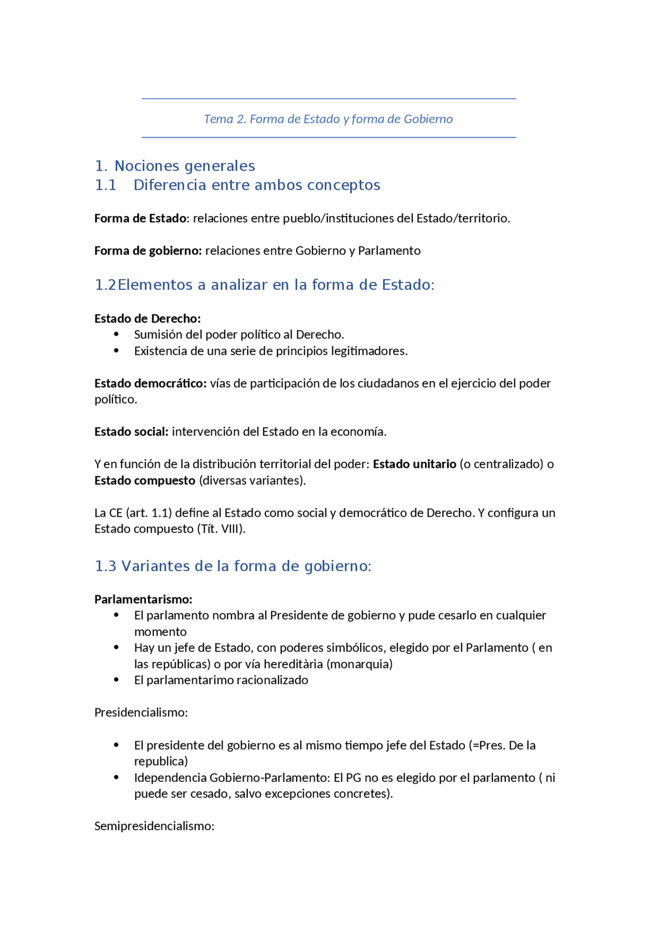 Dret Constitucional tema 2: Formas de Estado y de Gobierno | Apuntes de ...