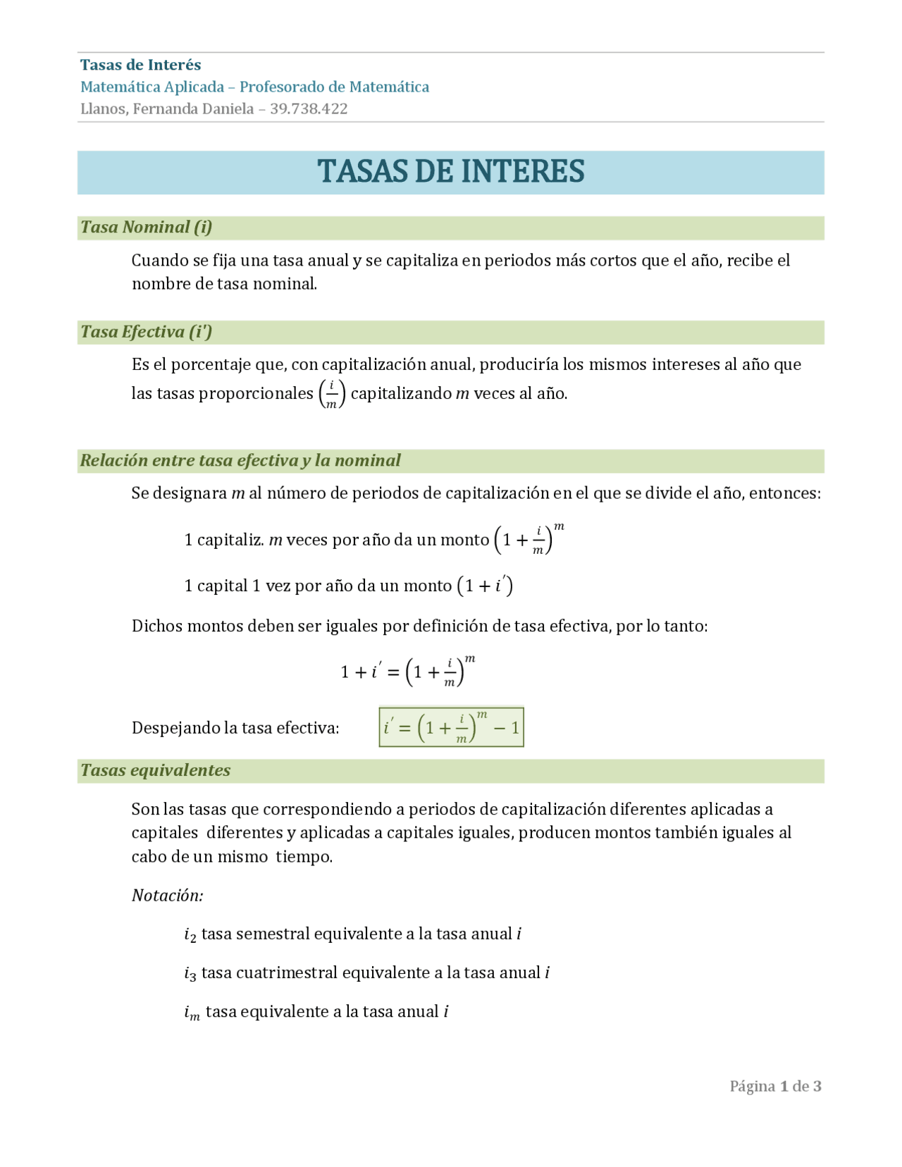 TASAS DE INTERES - TEORIA - Docsity