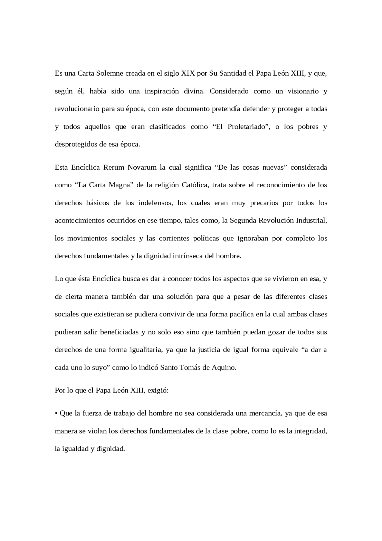 Resumen Y Comentario Del Rerum Novarum Docsity