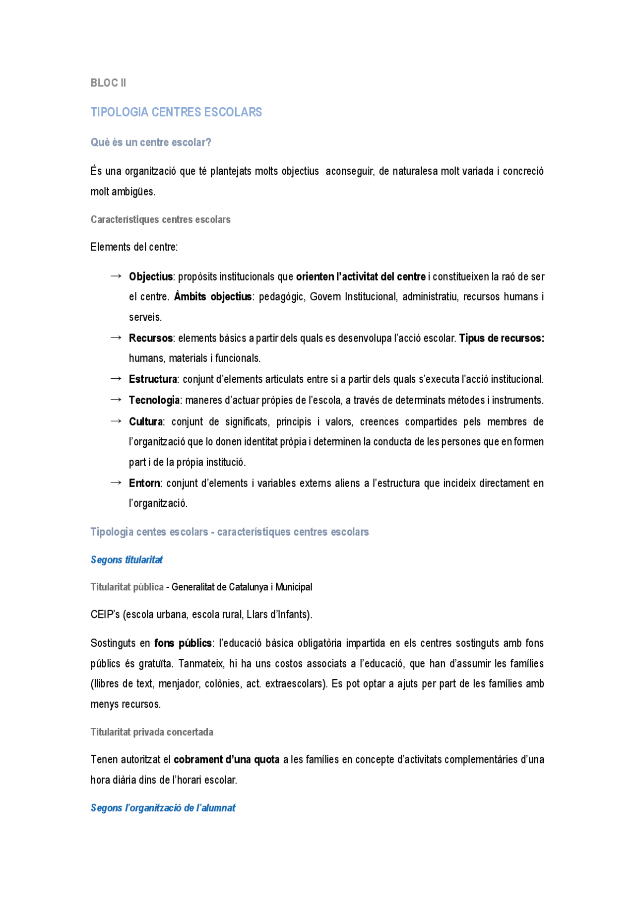 Apunts bloc 2 Sistema educatiu - Docsity