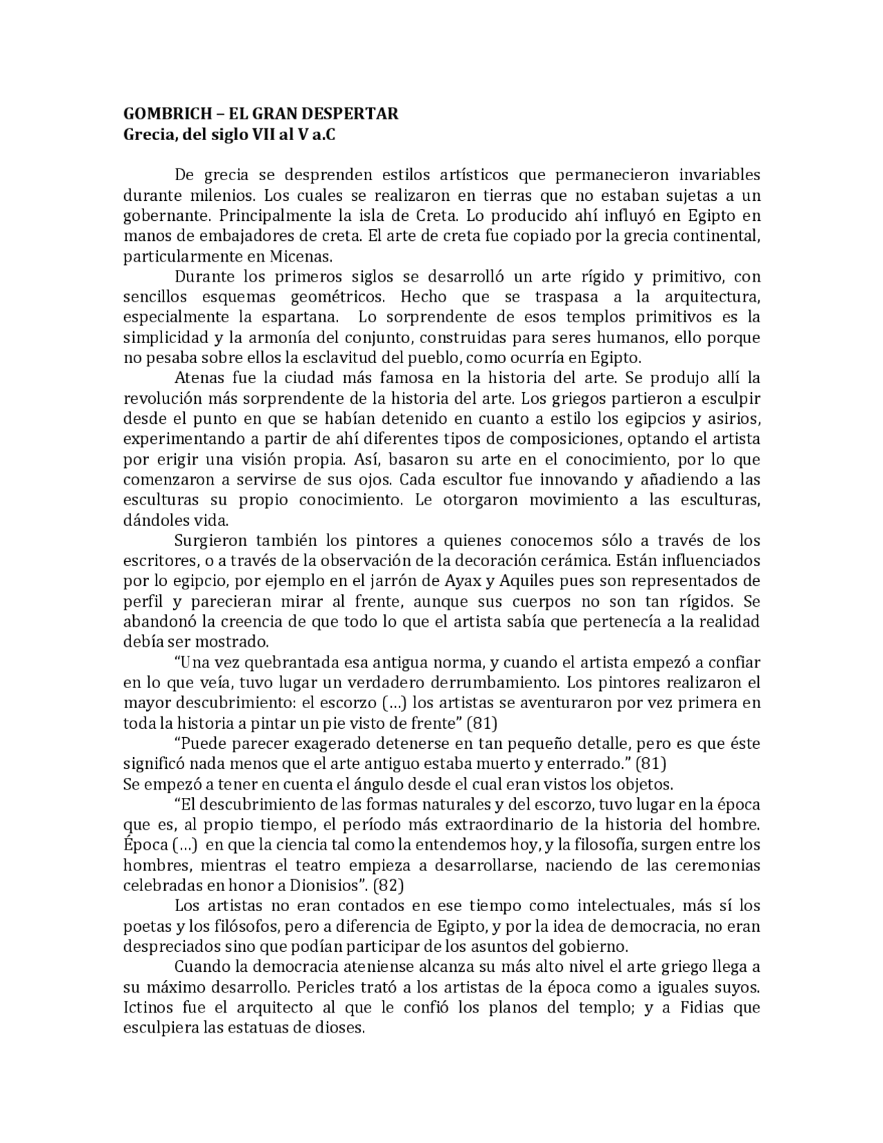 Gombrich Resumenes Bien Clarito Pa Docsity