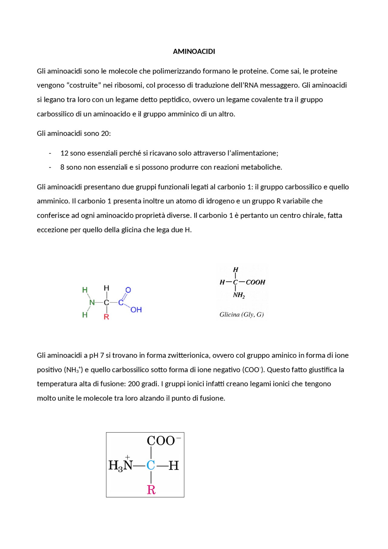 AMMINOACIDI CARATTERISTICHE E PROPRIETA' Docsity