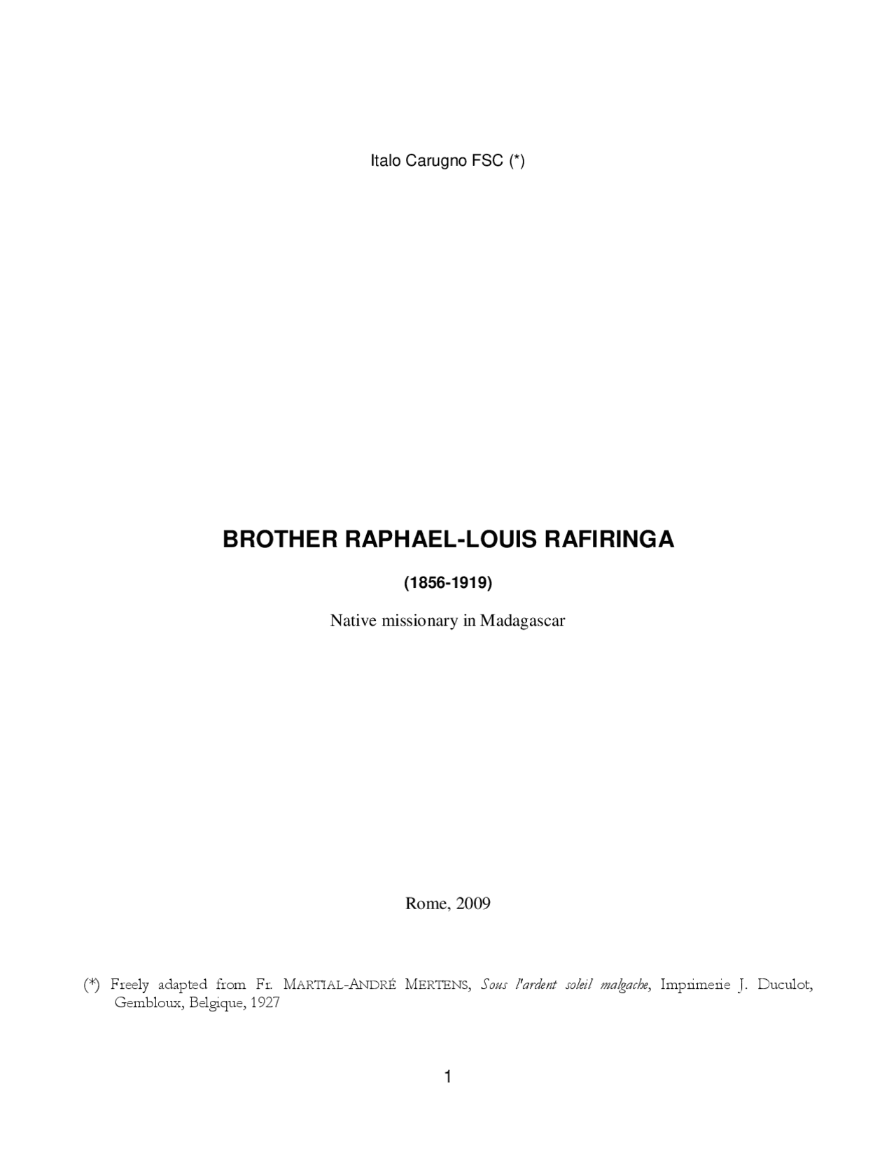 Brother Raphael-Louis Rafiringa - Docsity