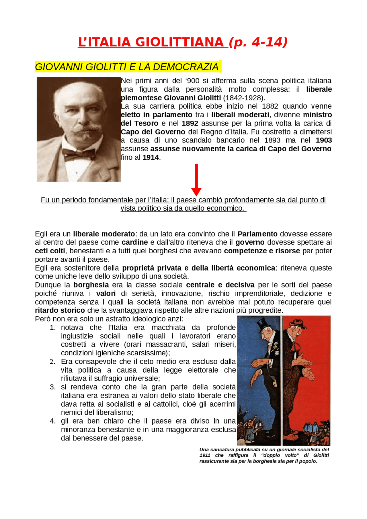 L'età giolittiana prima parte riassunto chiaro e esaustivo Docsity