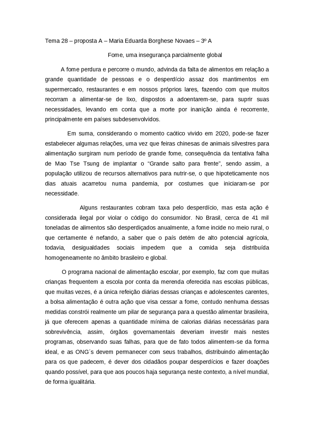 Redação Sobre Fome No Brasil - NAZAEDU