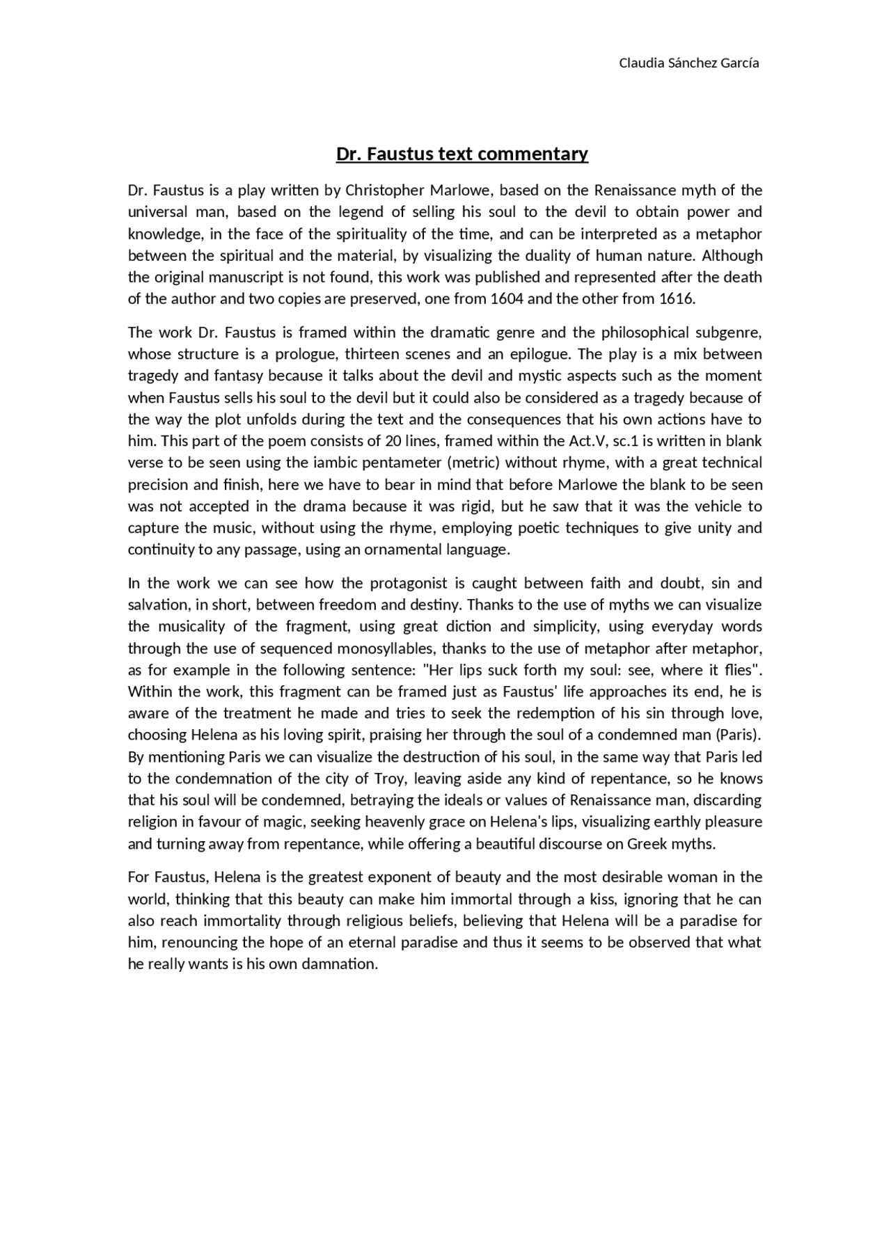 Dr. faustus analysis Docsity