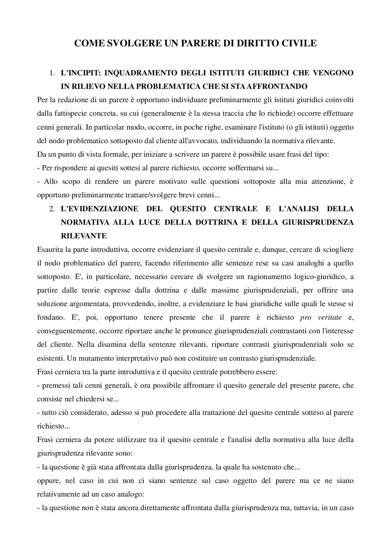 Parere legale fac simile - Docsity