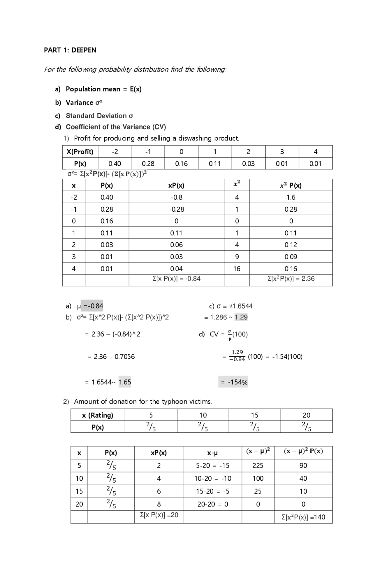 Statistics Worked Examples Statistics Worksheet 2 With Answers and Solutions | Quizzes Mathematics ...