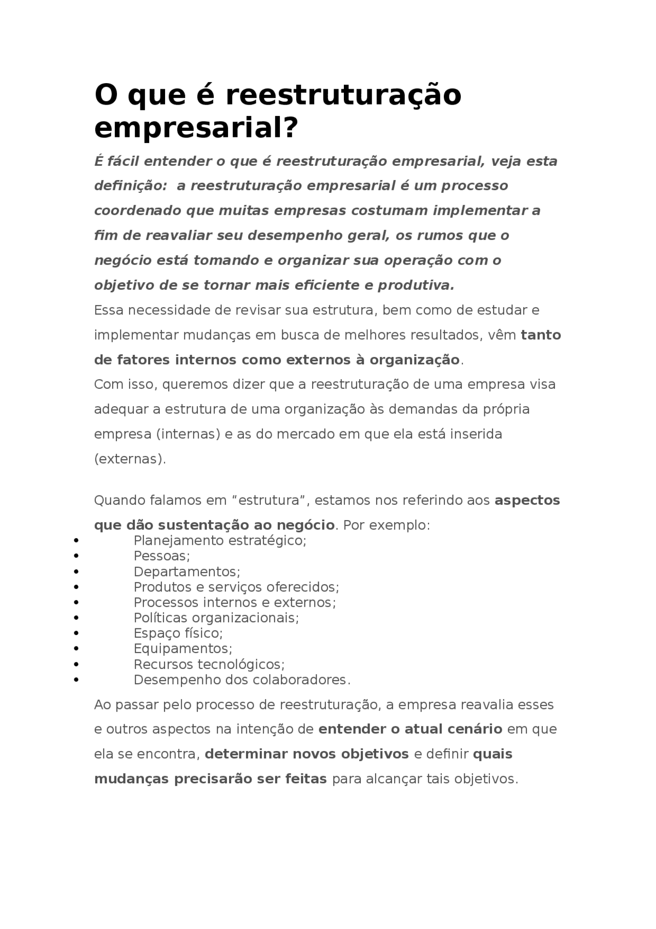 REESTRUTURAÇÃO EMPRESARIAL - Docsity