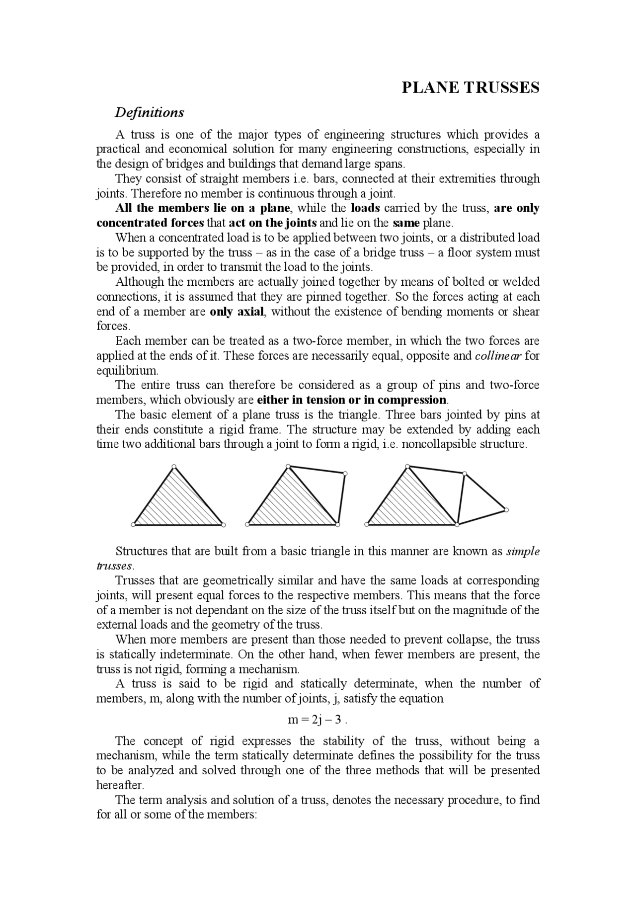 Theory of Plane Trusses - Docsity