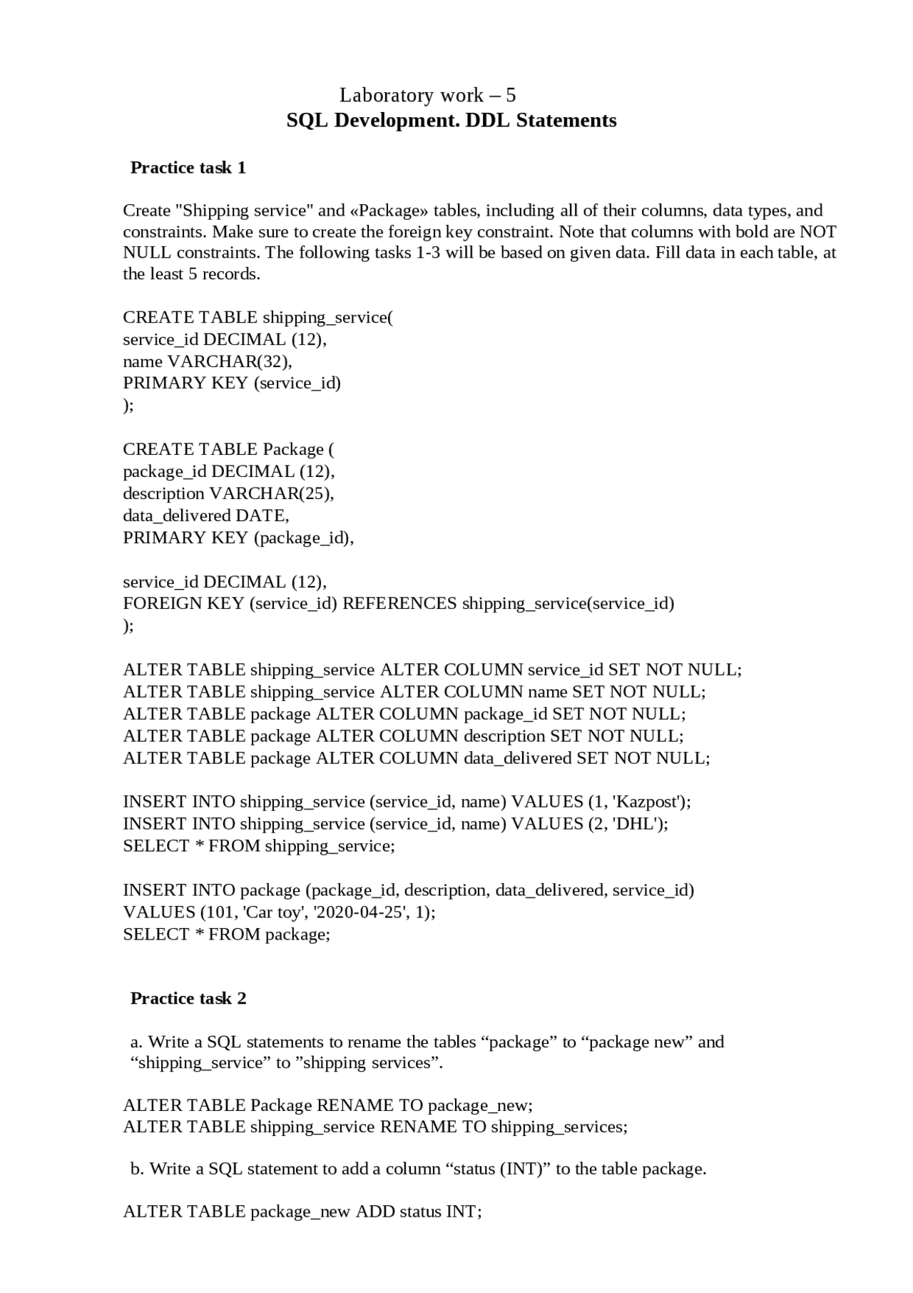 SQL Development. DDL StatementsFile - Docsity