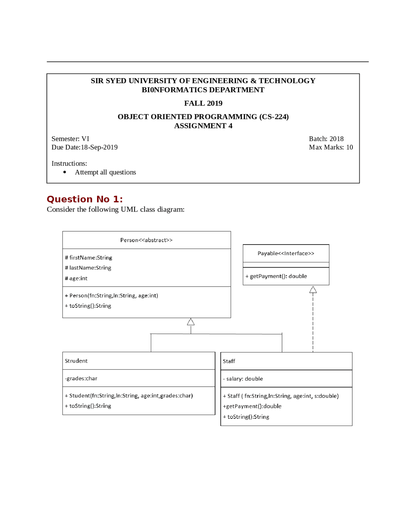 Object oriented programming Assignment 4 - Docsity