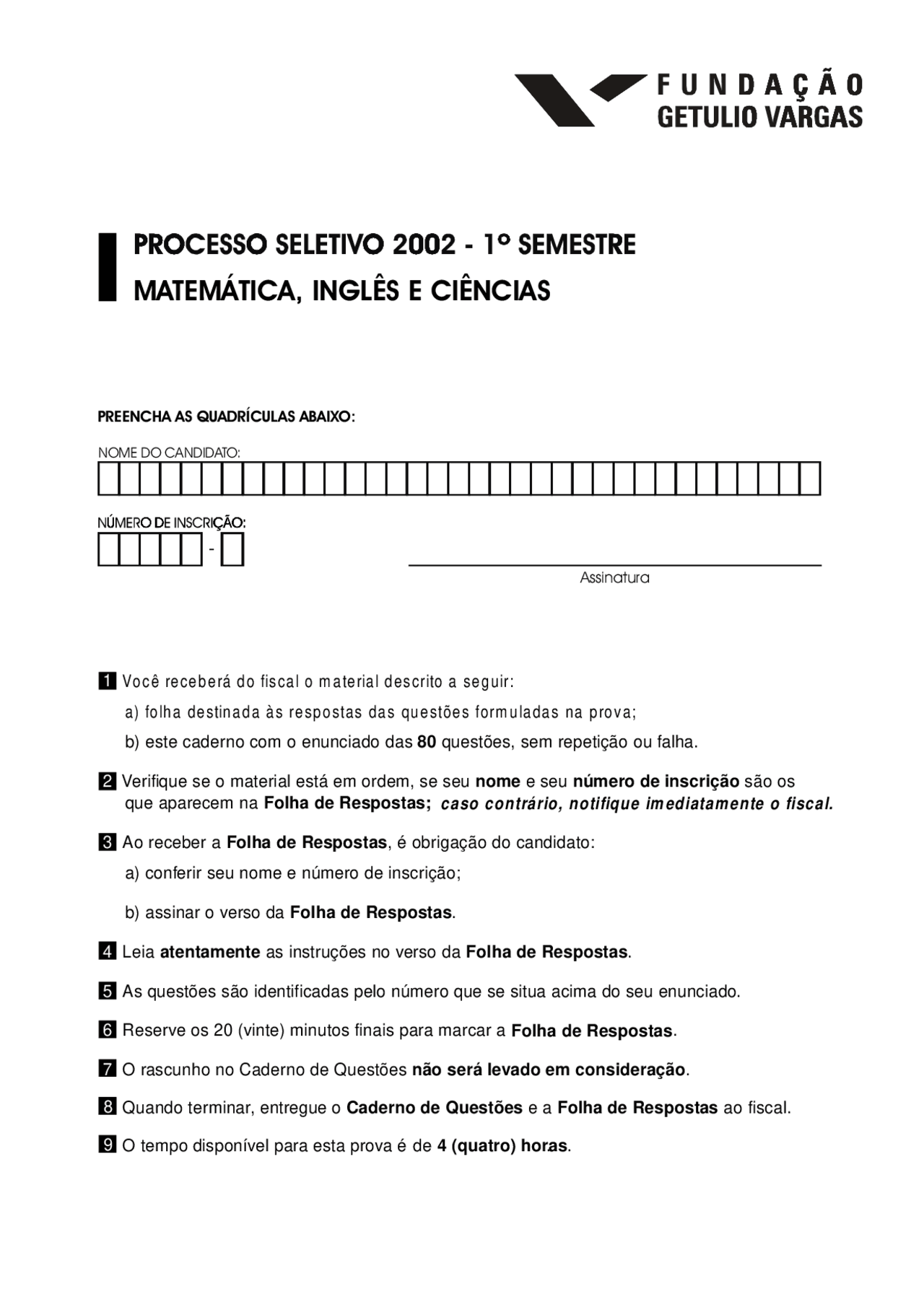 Prova vestibular FGV 2002 - Docsity