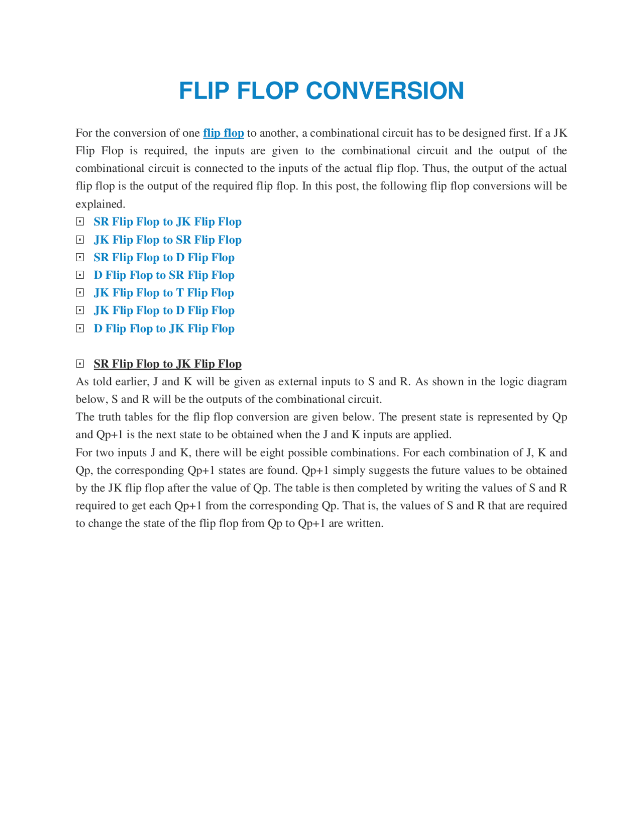 Flip Flop Conversion - Docsity