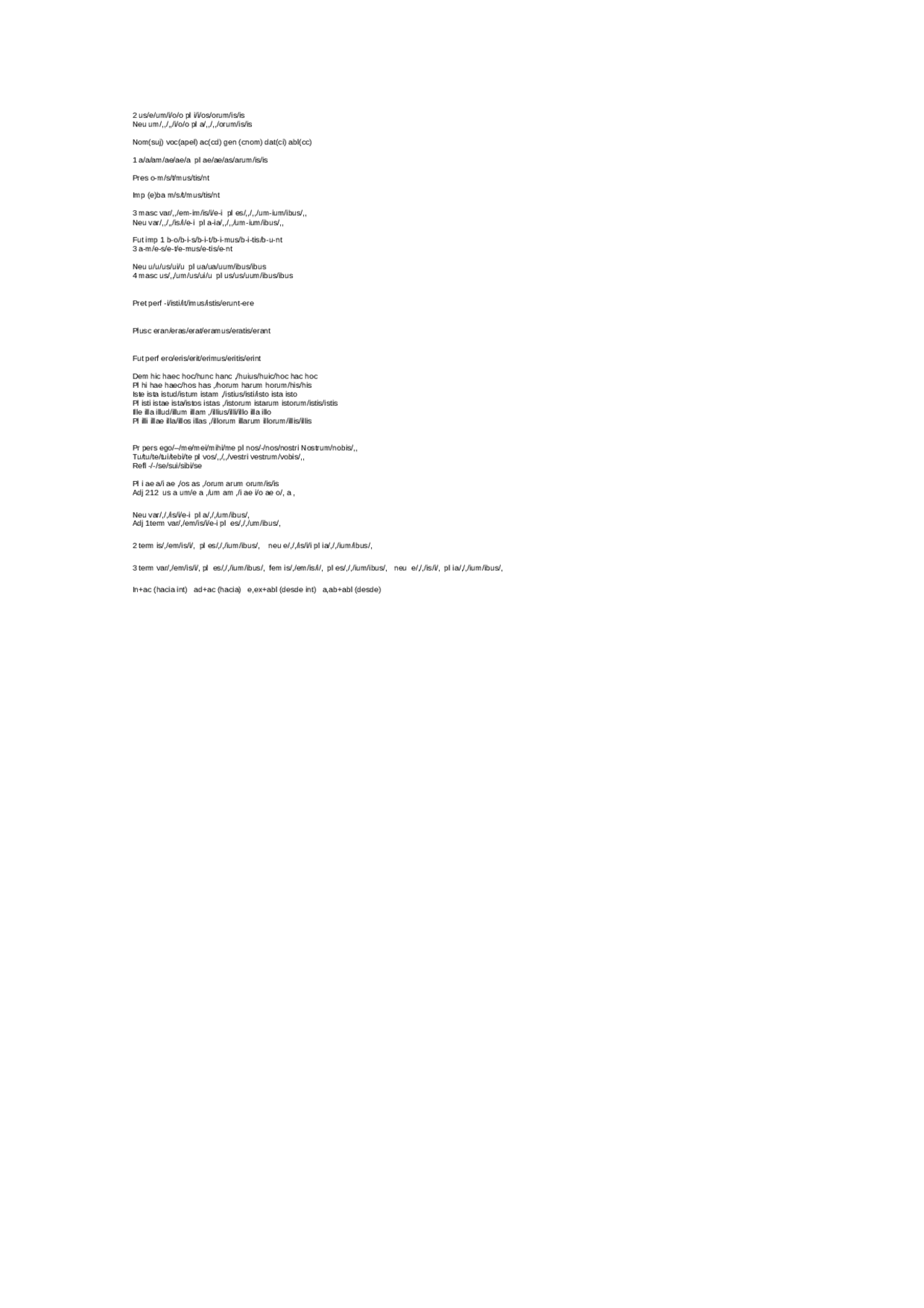 Latin Declinaciones Verbos Docsity