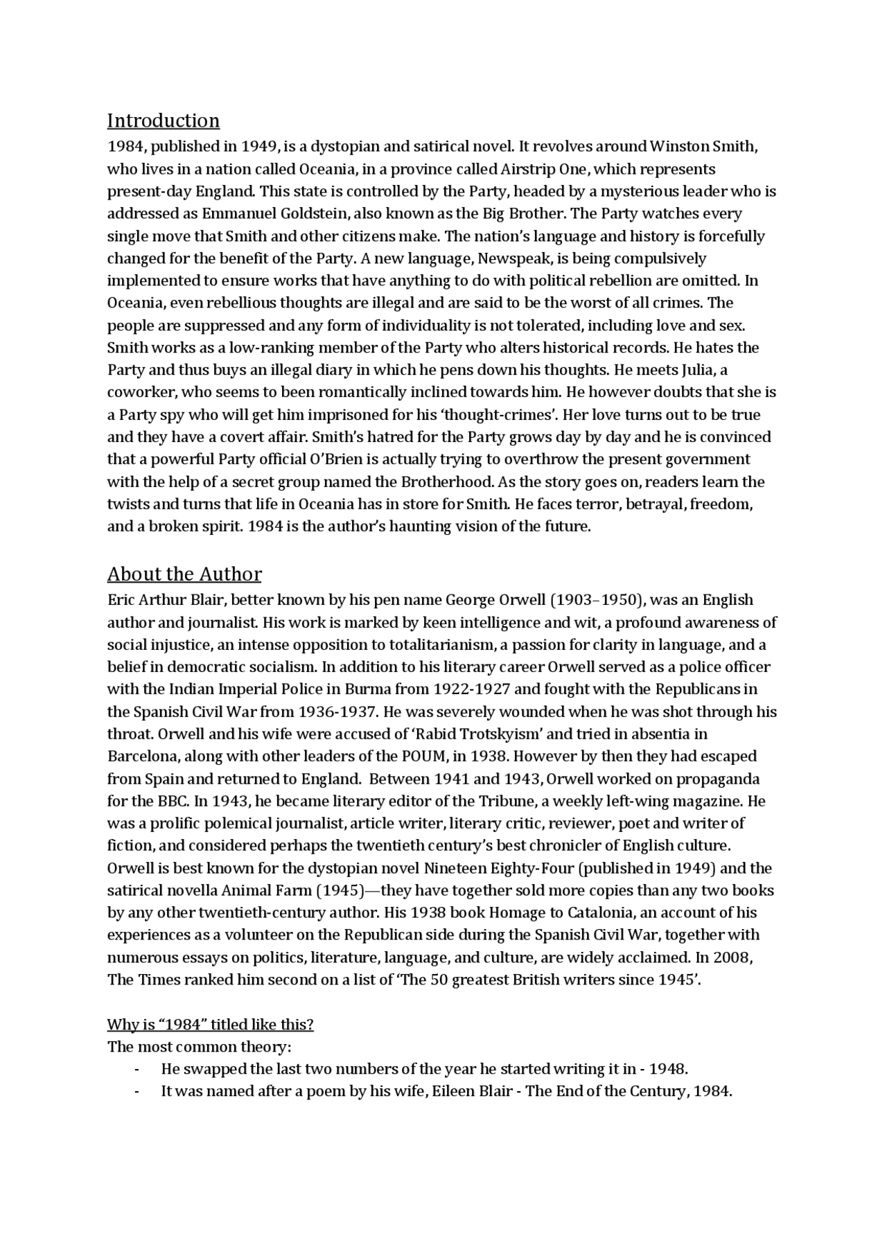 Dossier Example 1984 Appunti 1984 G. Orwell - Docsity