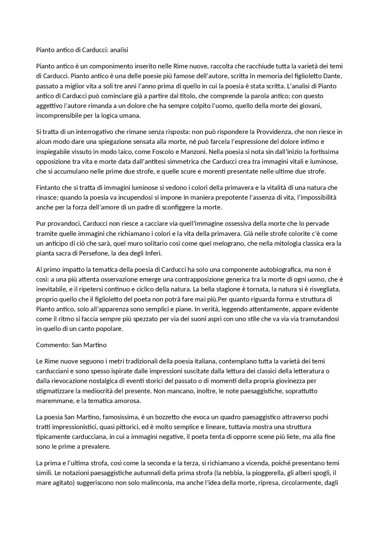 Analisi Pianto Antico Di Giosue Carducci Docsity