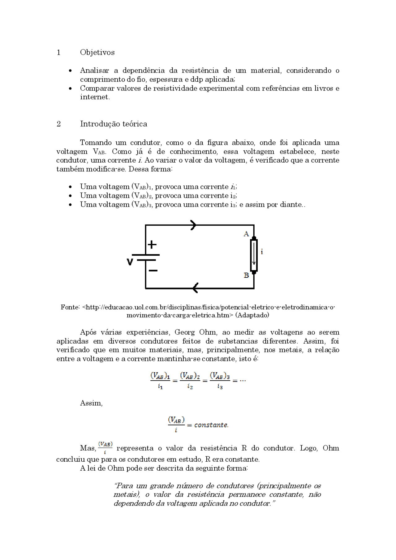 Relatório 004 - Lei de Ohm - Laboratório de Física 3 - Docsity