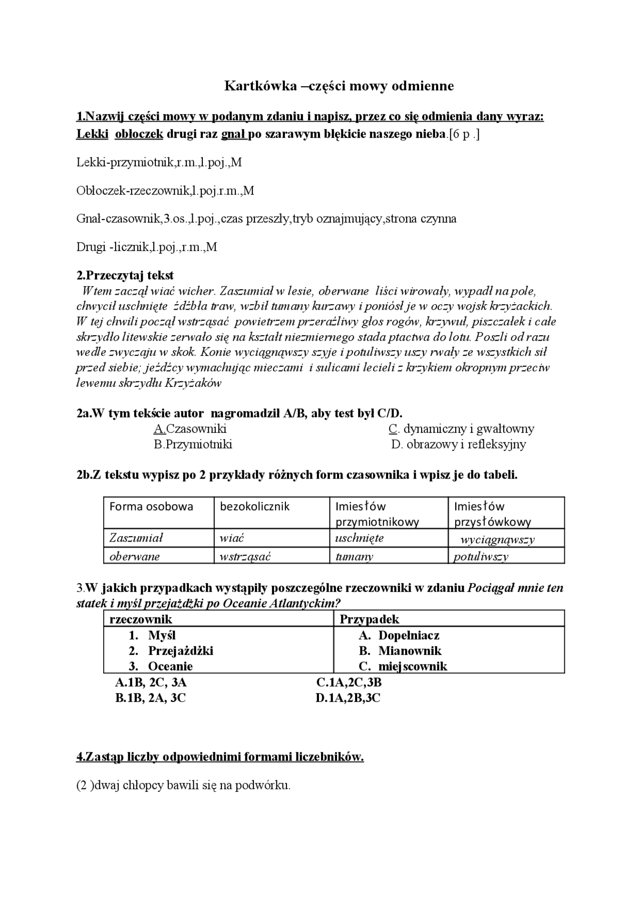 Odmienne Cz ci Mowy Przyk adowa Kartk wka Z Rozwi zaniami Testy odmienne-cz-ci-mowy-przyk-adowa-kartk-wka-z-rozwi-zaniami-testy