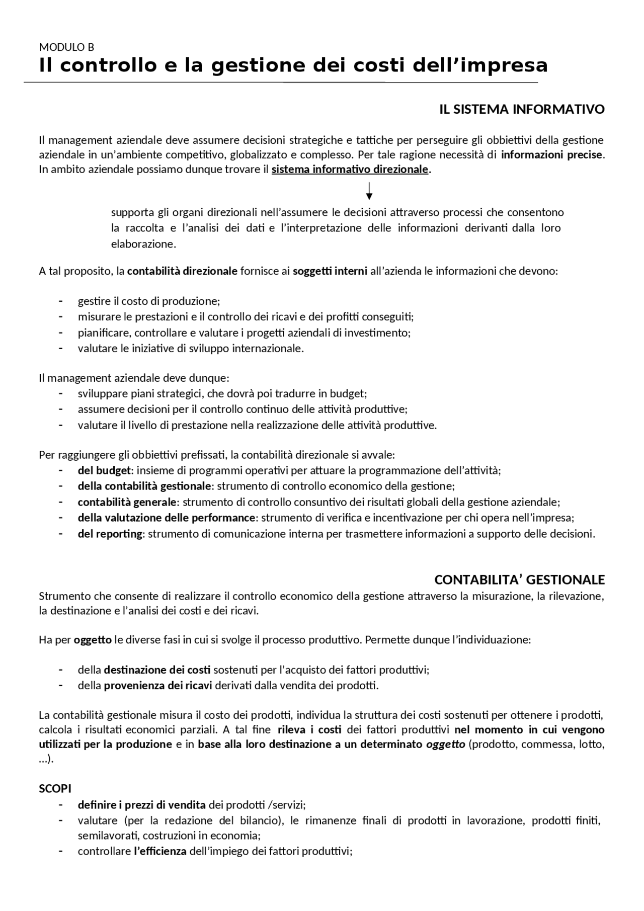 Il controllo e la gestione dei costi dell’impresa | Sintesi del corso ...