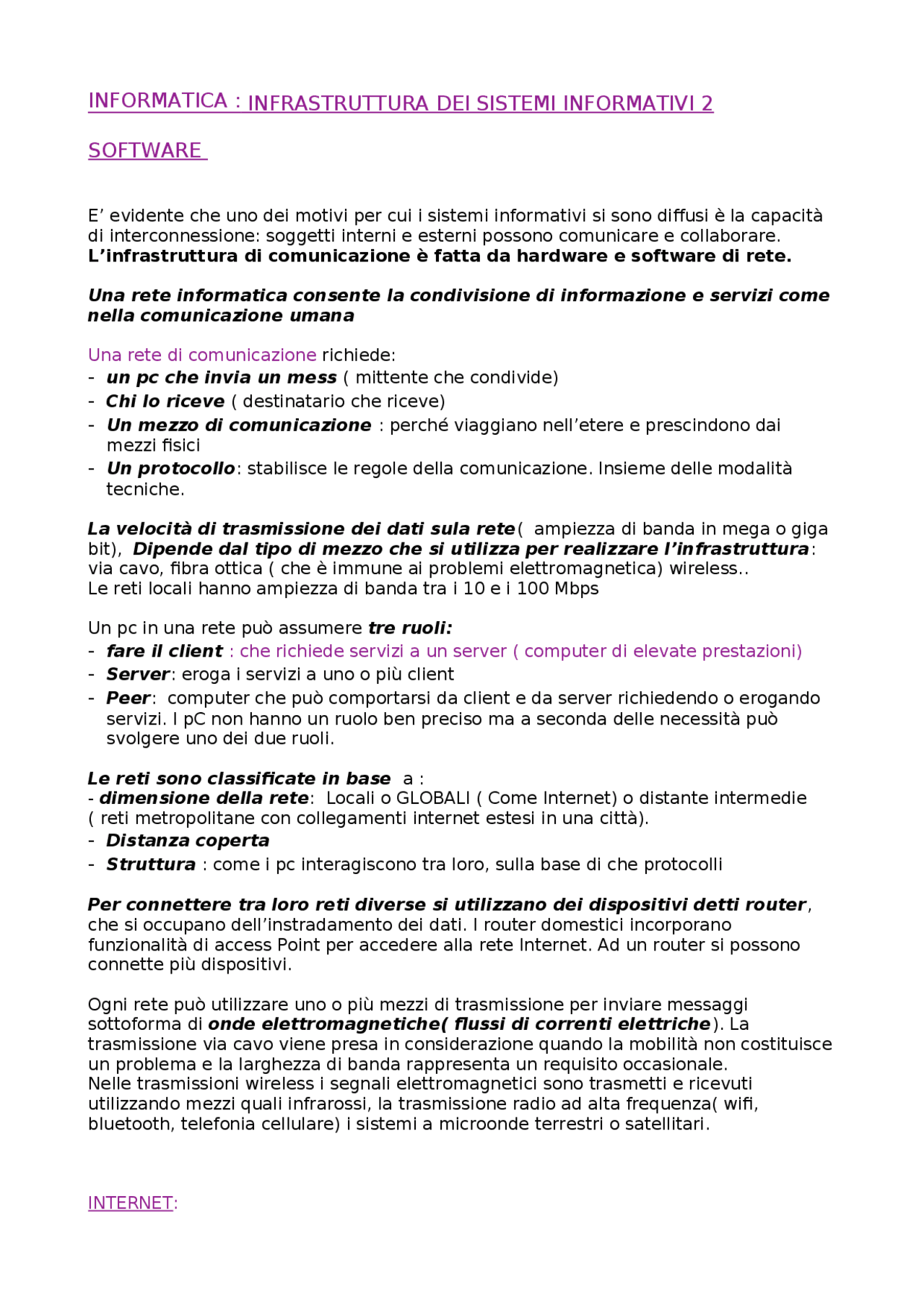 Le reti informatiche - Docsity