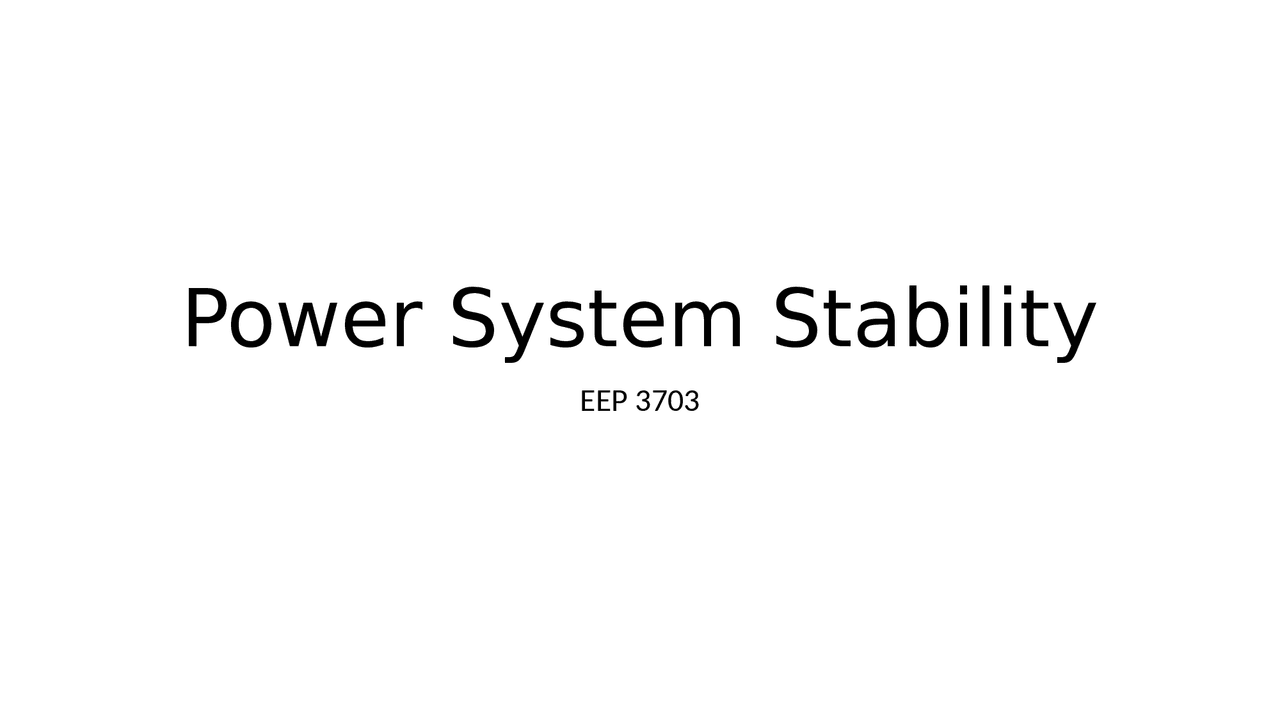 Power system stability | Lecture notes Computer-Aided Power System ...