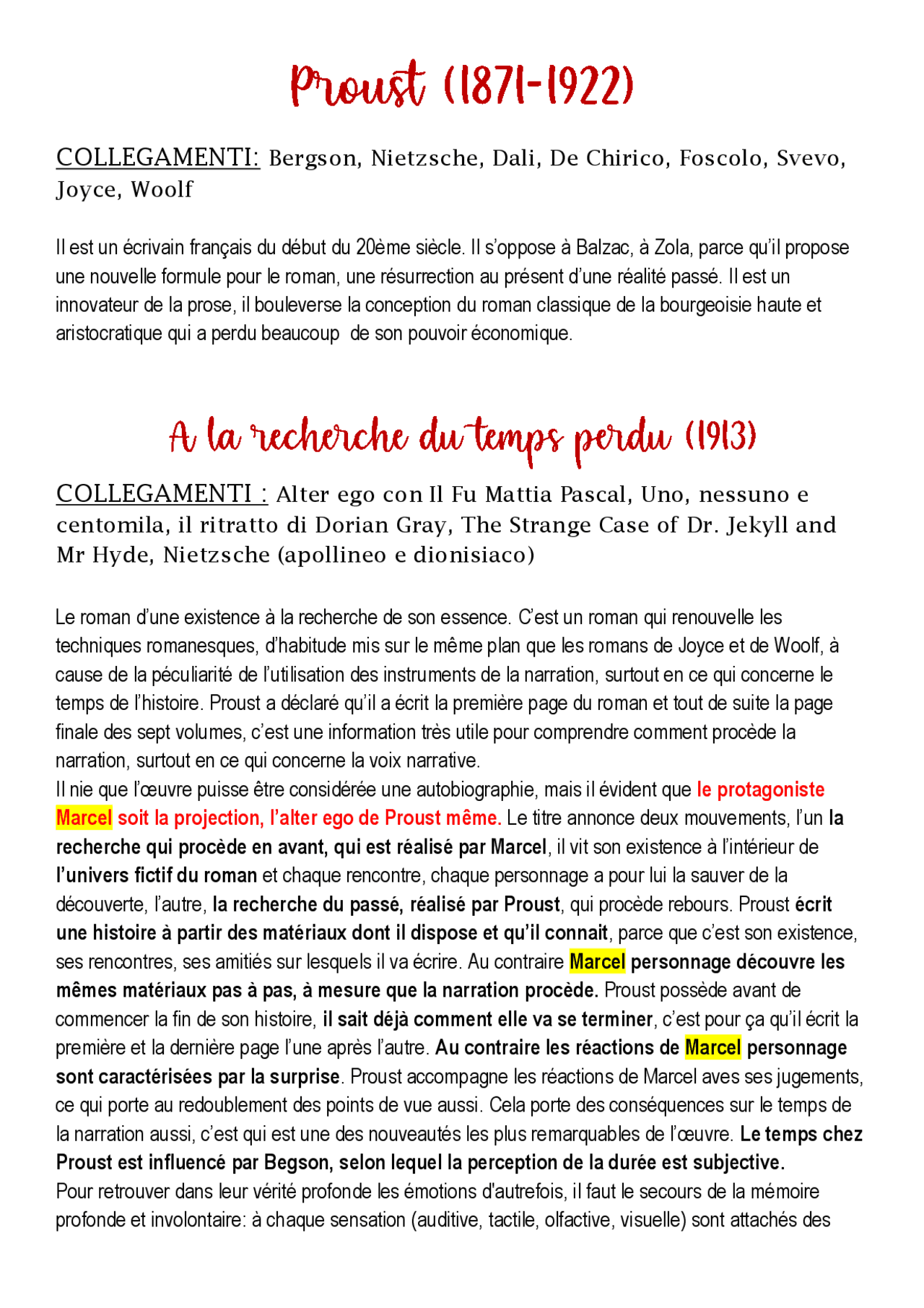 PROUST caratteristiche + analisi e riassunti testi - Docsity