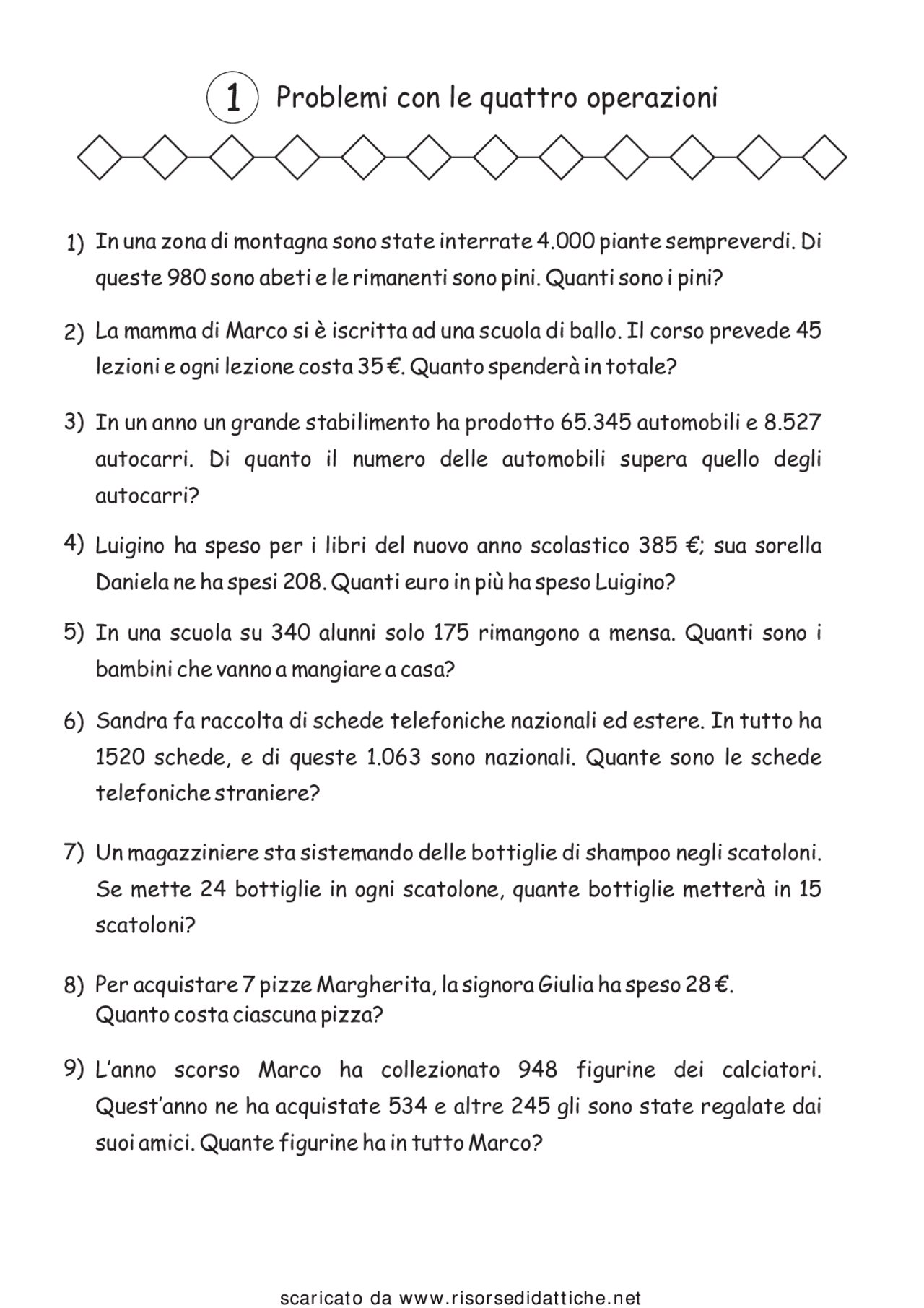 Problemi matematici per ragazzi - Docsity