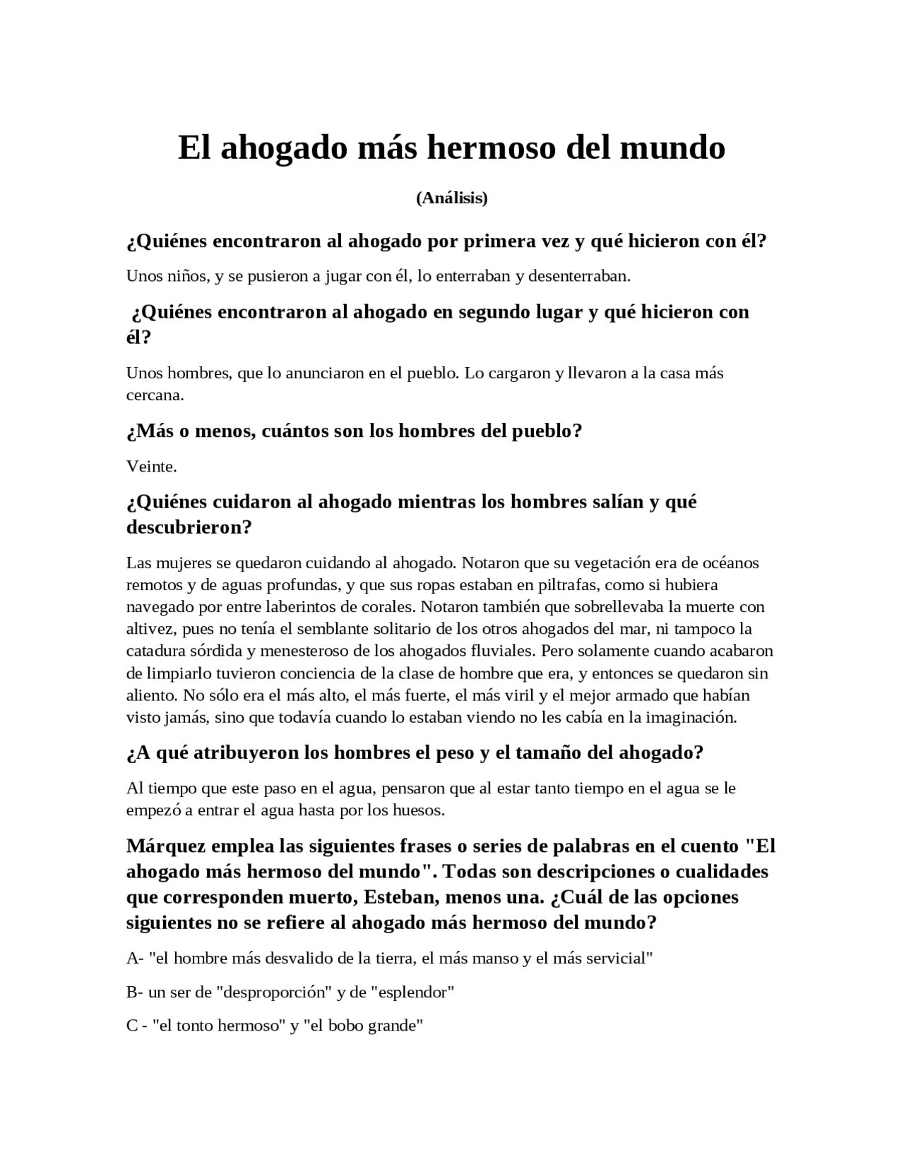 El Ahogado Mas Hermoso Docsity