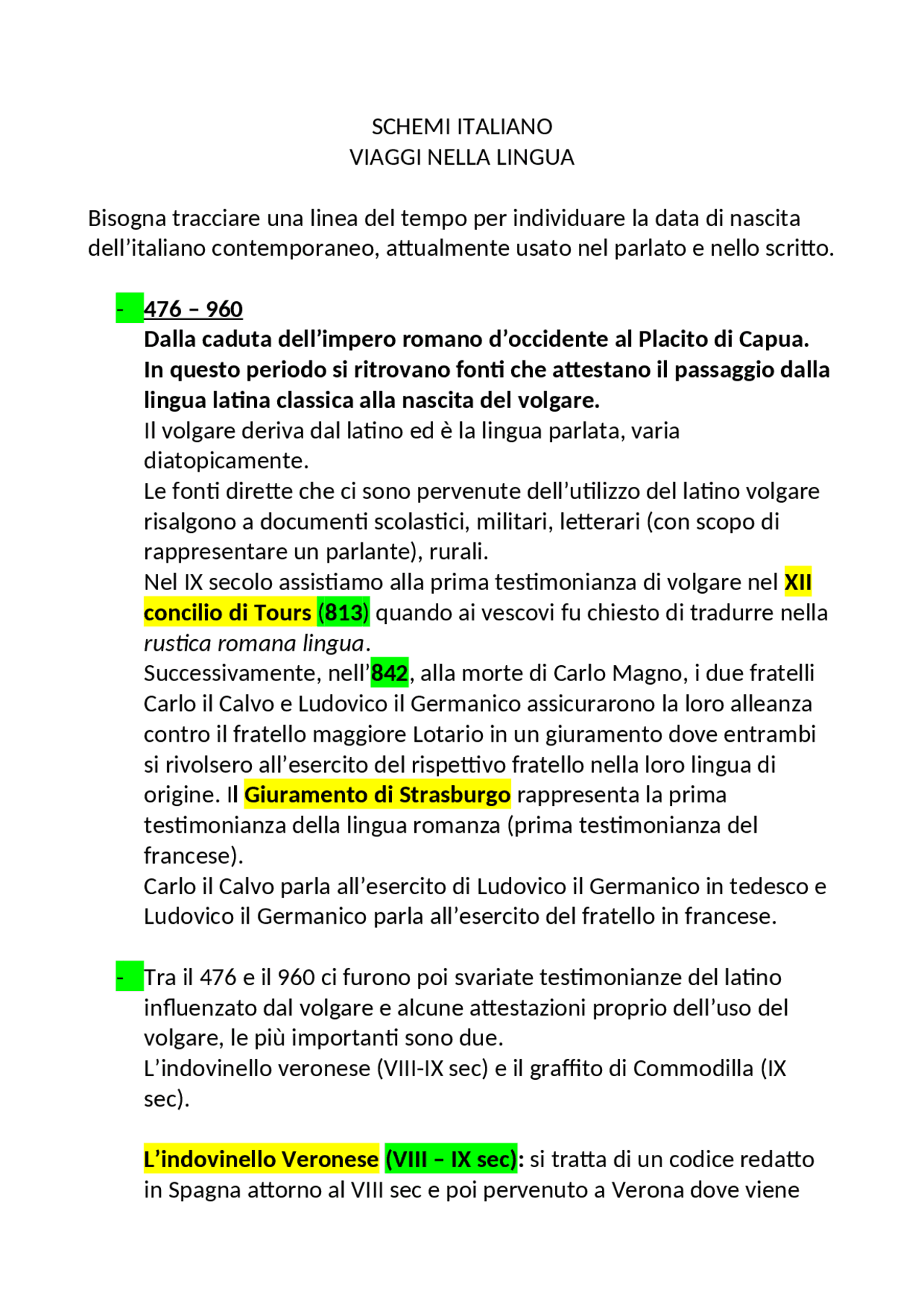 Viaggio nei tempi della lingua italiana - Riassunto - Docsity