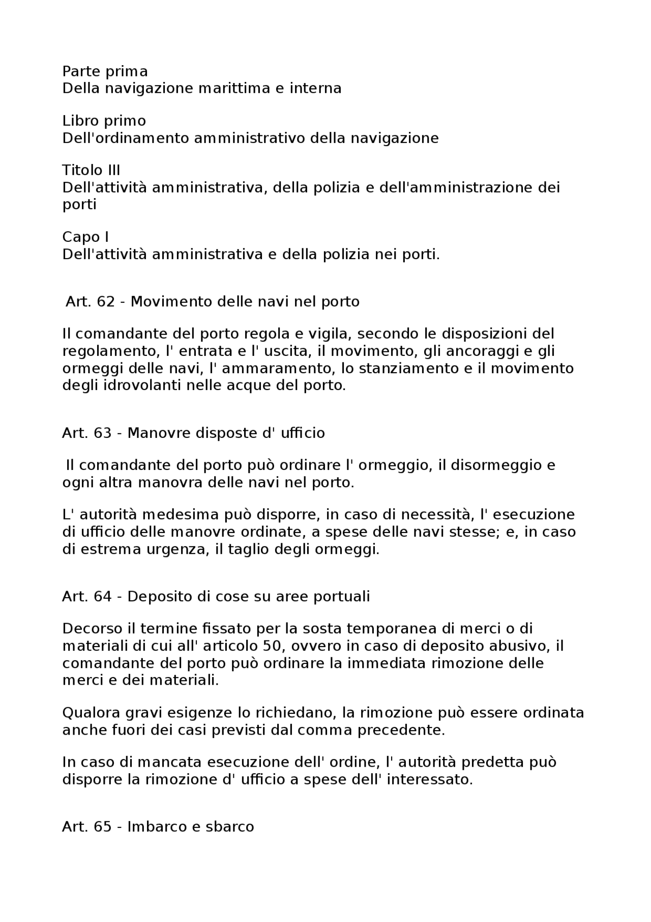 regolamento del codice della navigazione