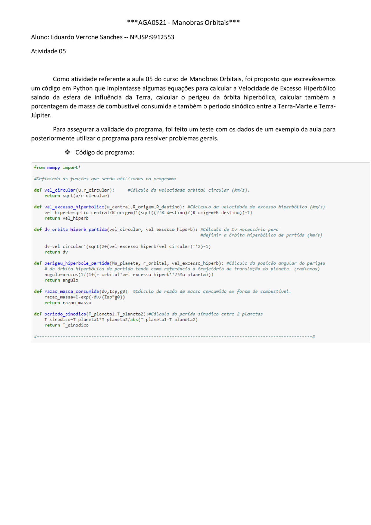 Código Python sobre elementos orbitais - Docsity