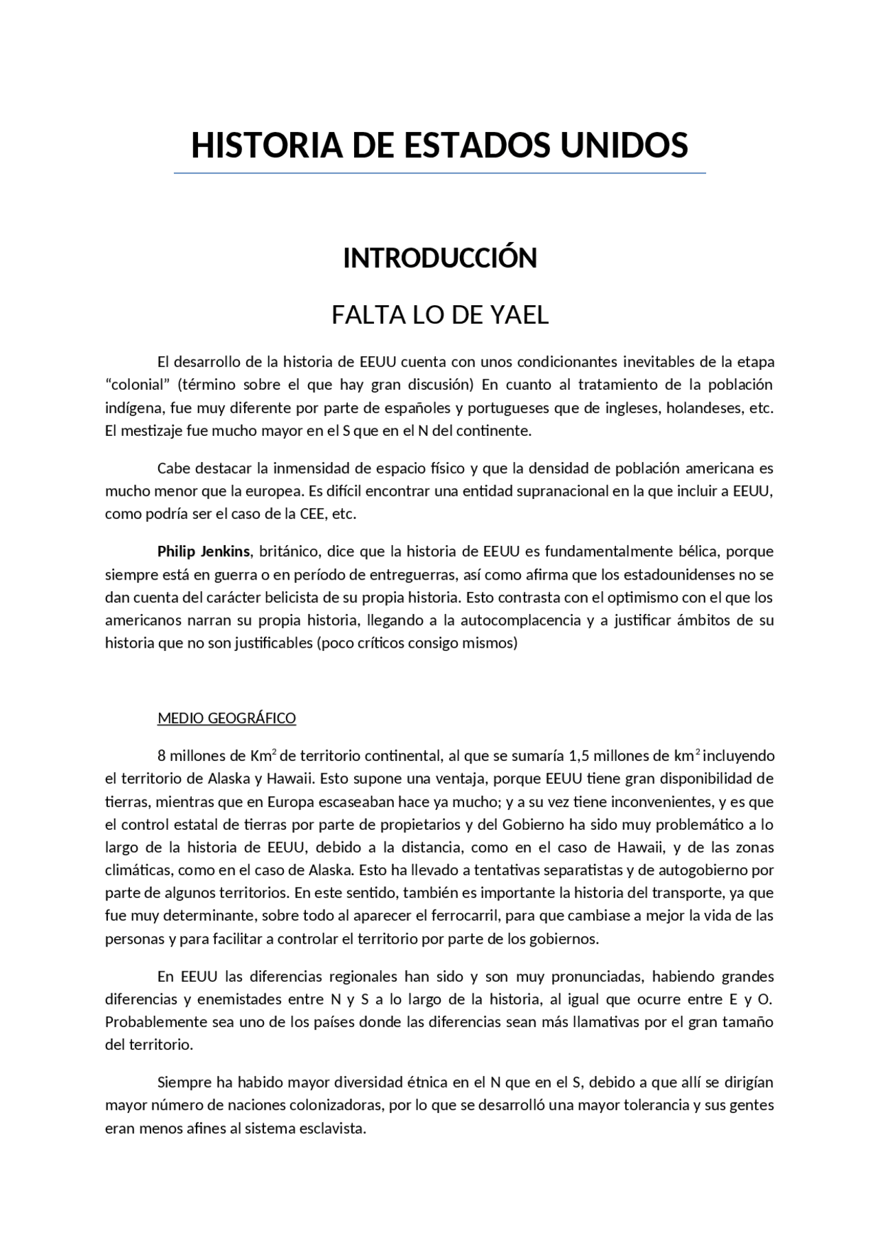 Historia de Estados Unidos. Docsity