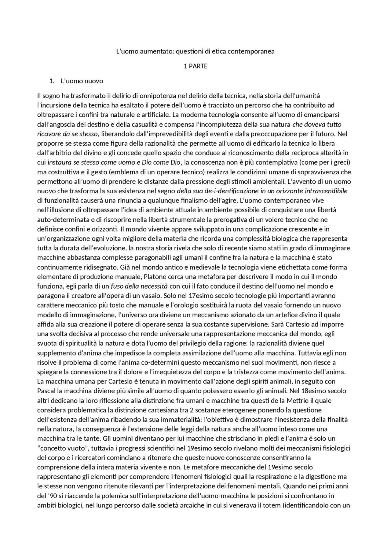 L'uomo aumentato: questioni di etica contemporanea Rita Rocco - Docsity