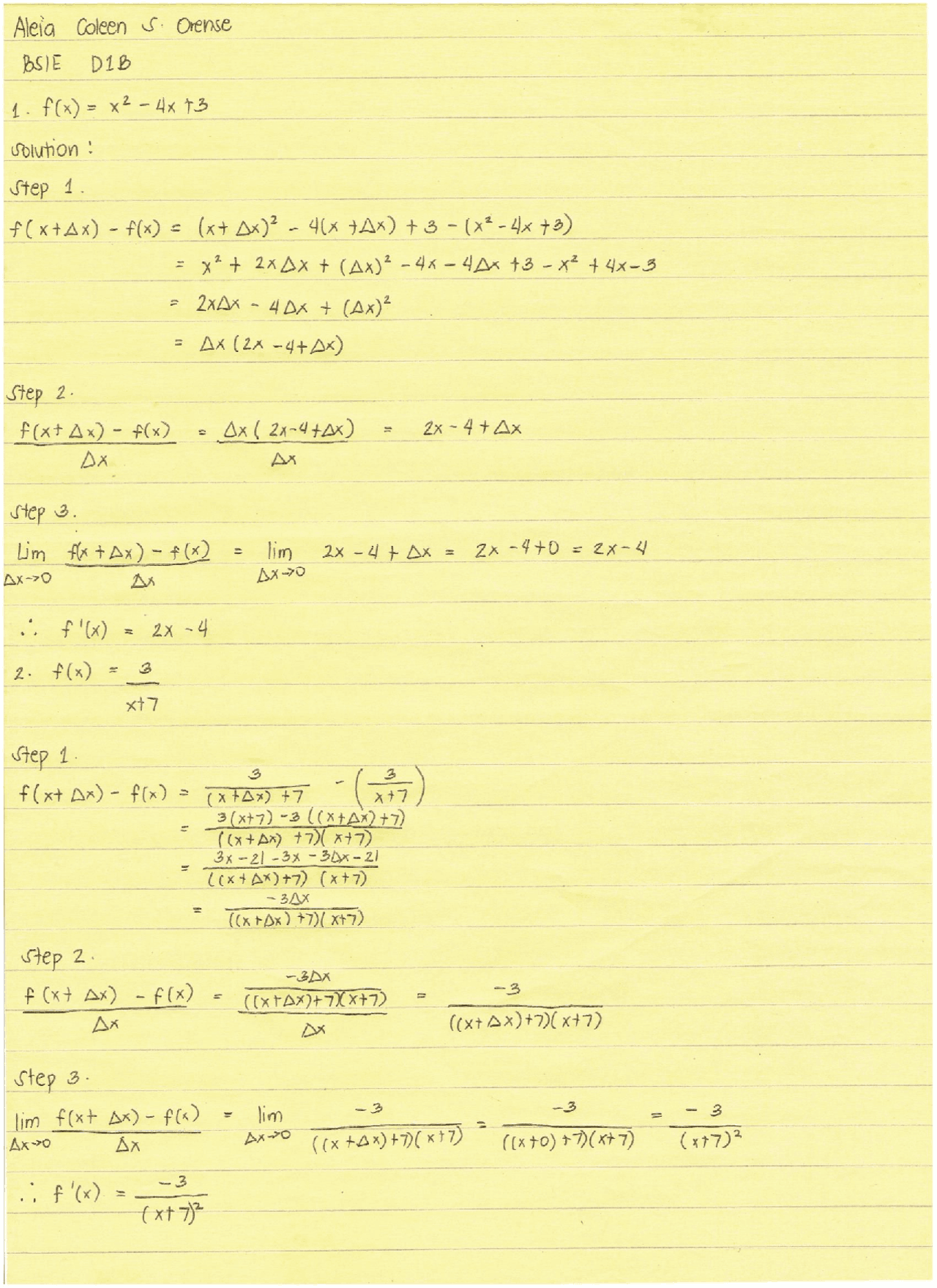 Three step rule example - answers and solutions | Exercises Calculus ...