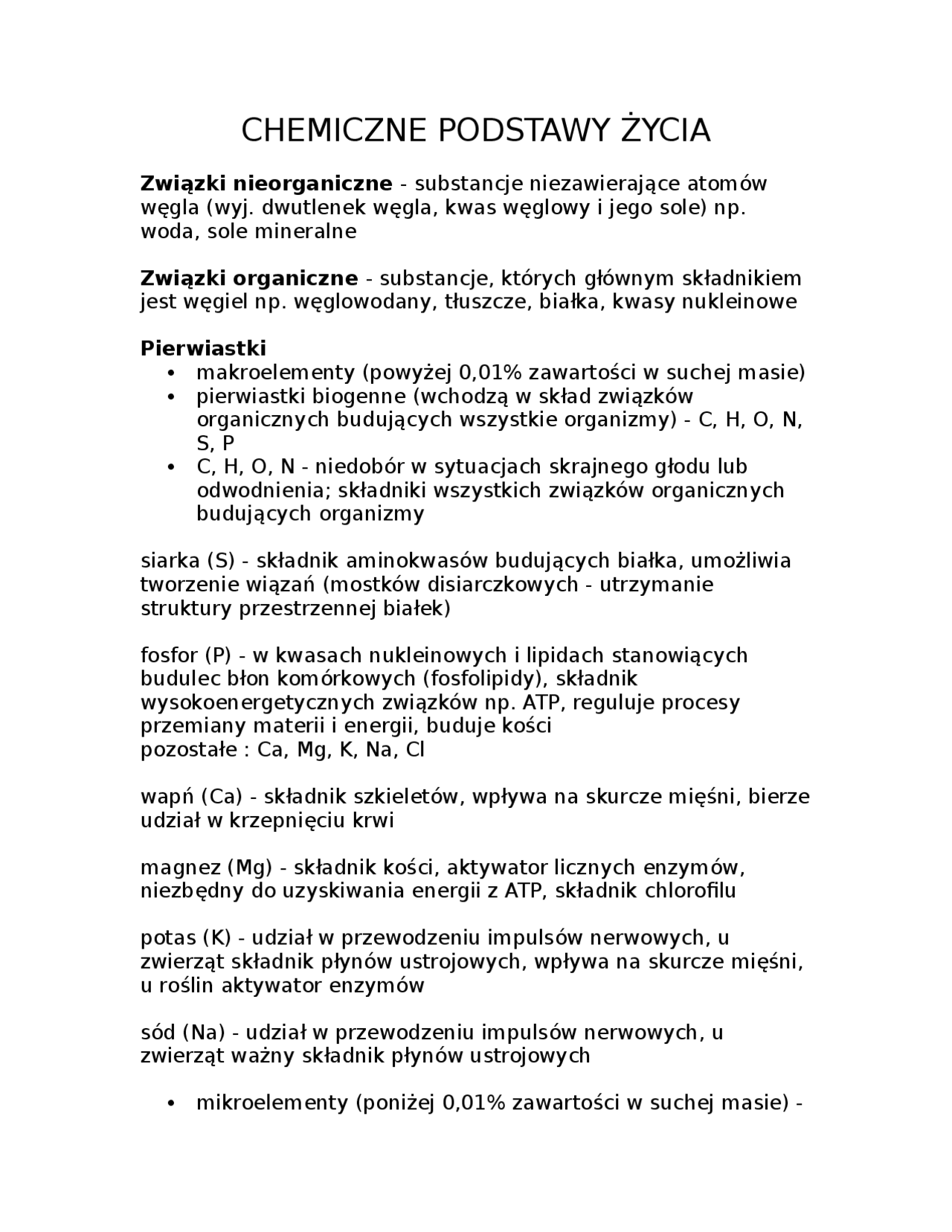 Chemiczne Podstawy życia Notatki Pdf