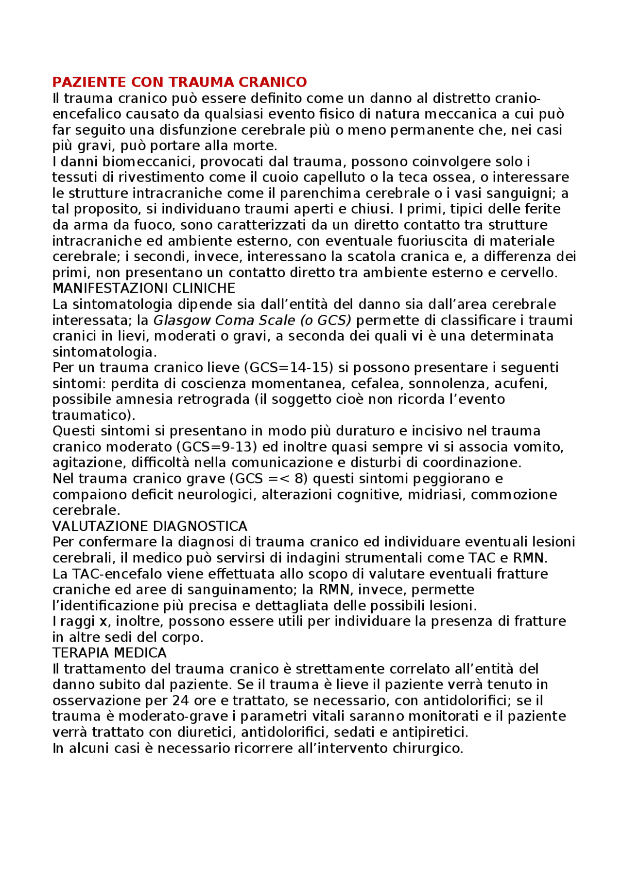 IL TRAUMA CRANICO (SINTOMATOLOGIA, DIAGNOSI E TRATTAMENTO) | Appunti di ...