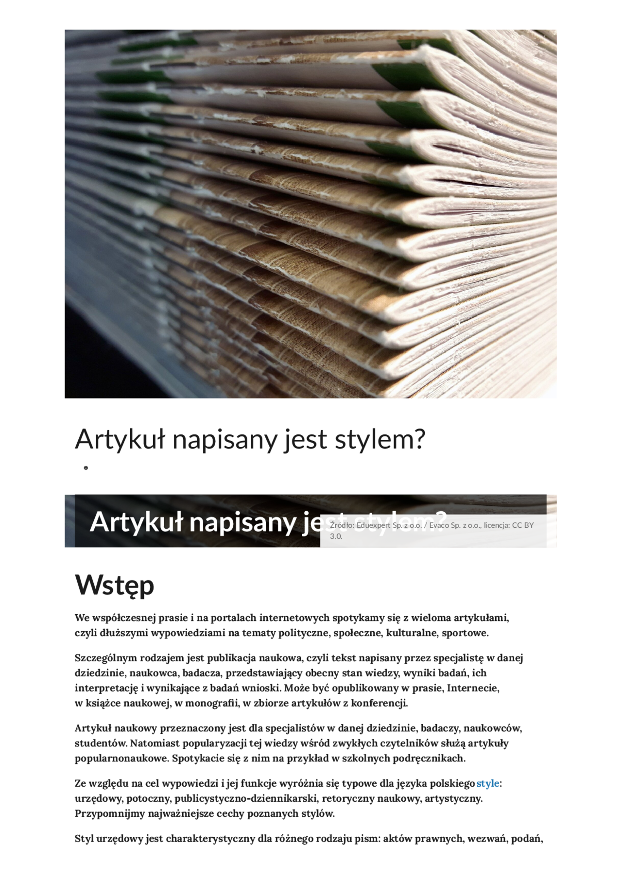 Jakim stylem jest napisany artykuł? - Docsity